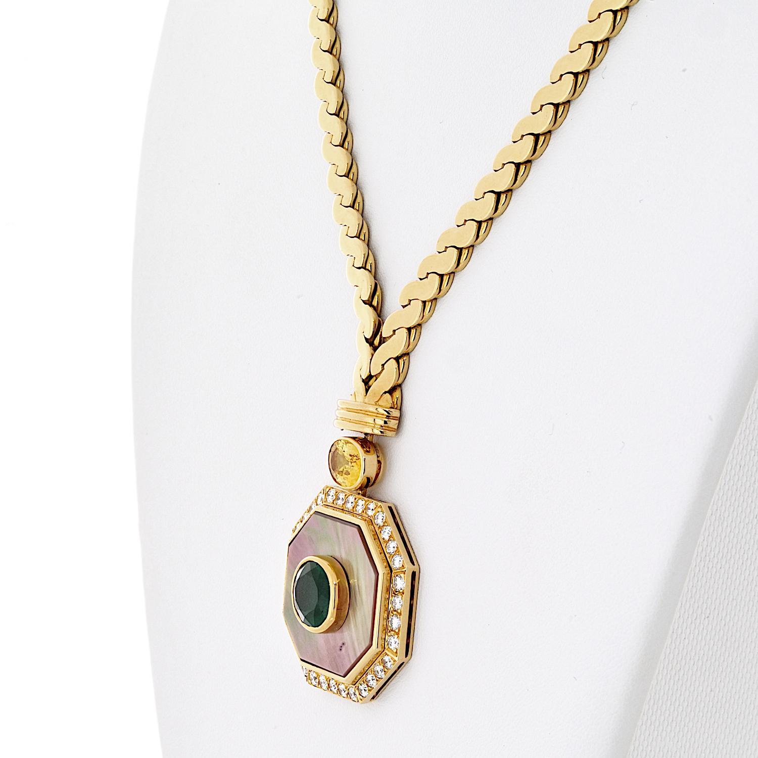 Van Cleef & Arpels Sapphire, Green Emerald And Diamond Pendant Necklace In Excellent Condition For Sale In New York, NY