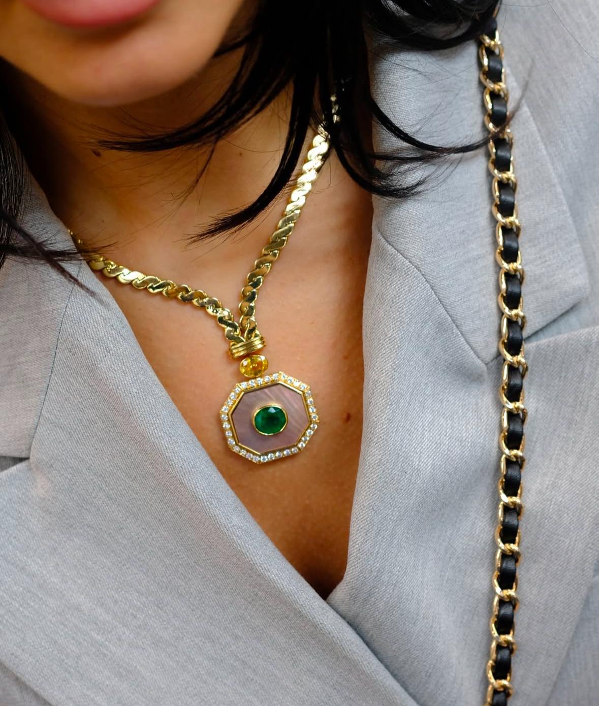 Women's Van Cleef & Arpels Sapphire, Green Emerald And Diamond Pendant Necklace For Sale
