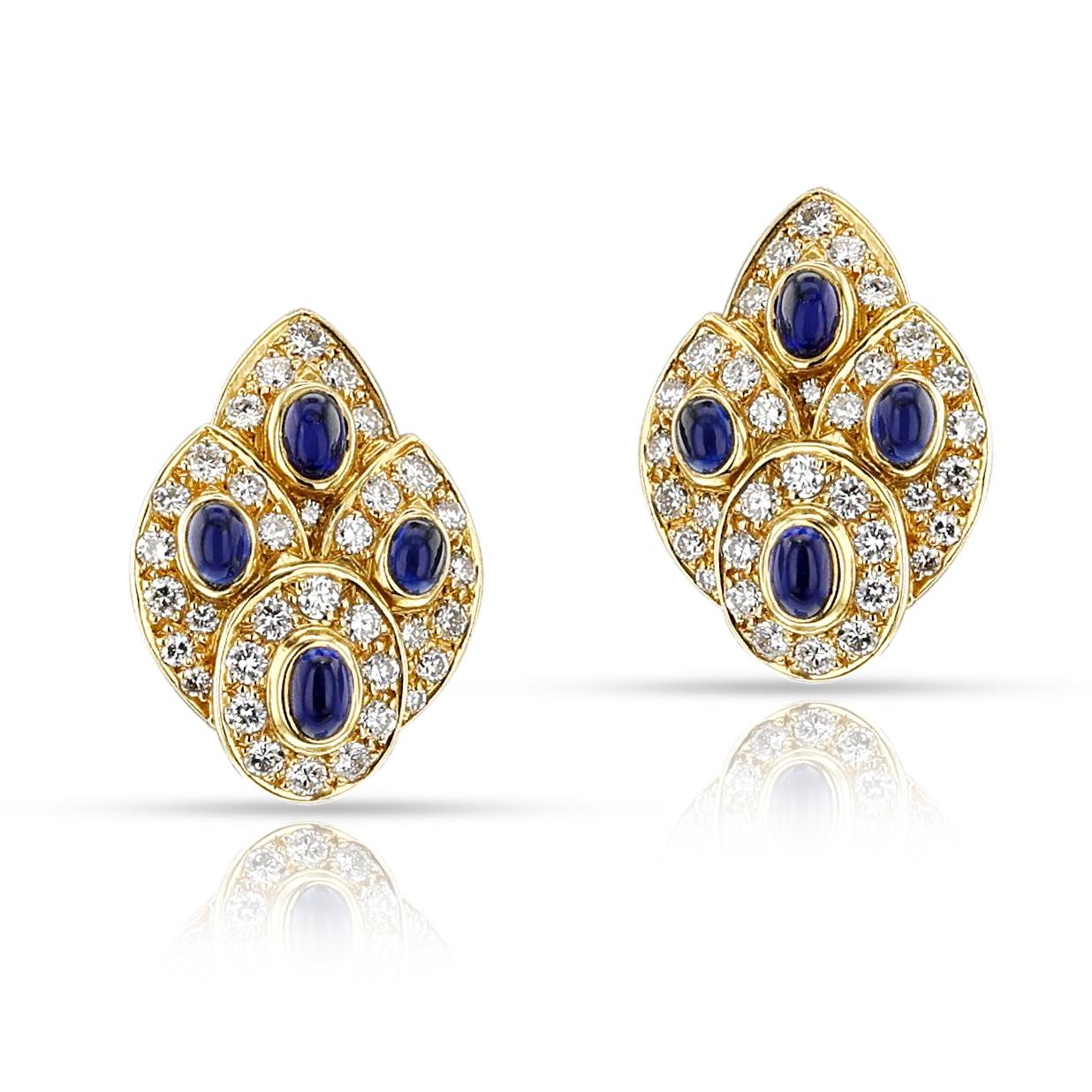 Pendientes Van Cleef & Arpels de cuatro cabujones de zafiro y diamantes, 18k Corte oval