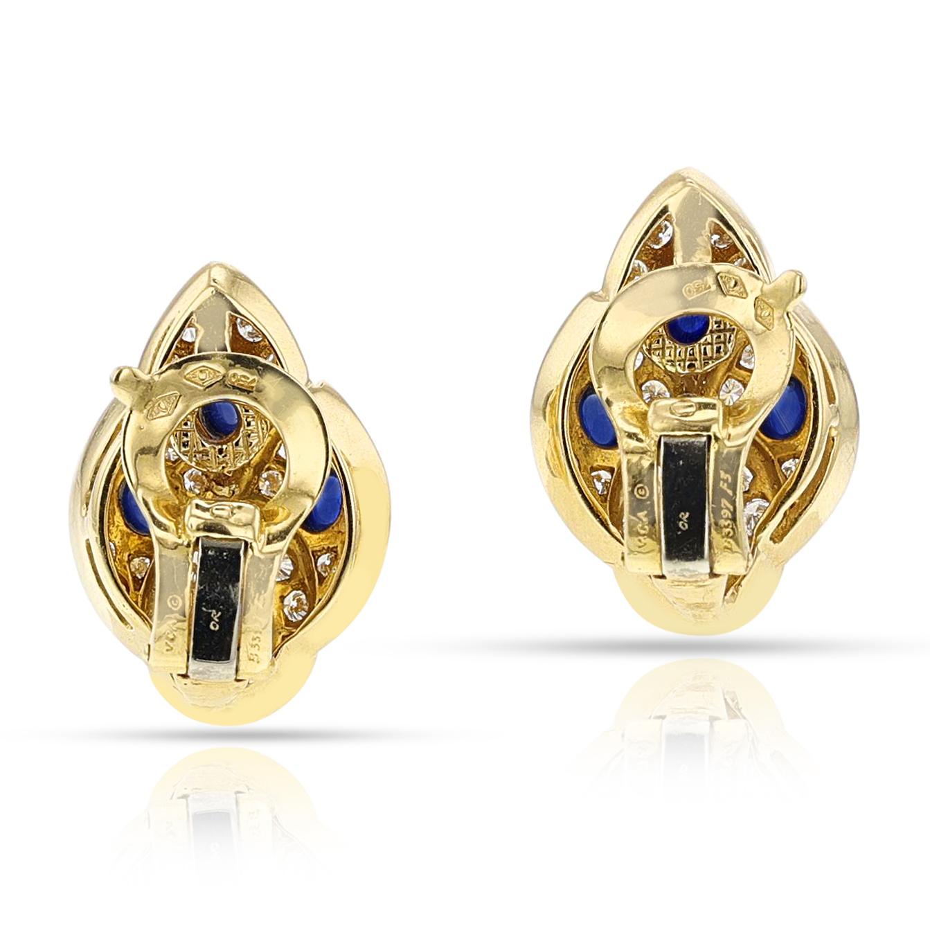 Pendientes Van Cleef & Arpels de cuatro cabujones de zafiro y diamantes, 18k en Excelente Estado en New York, NY