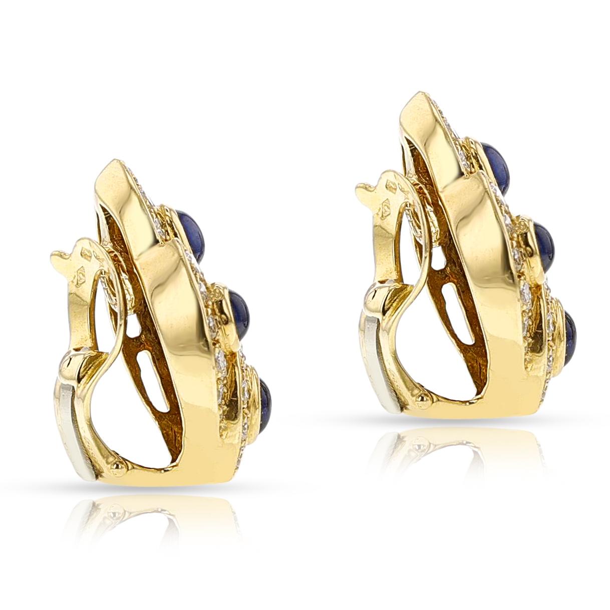 Femenino o masculino Pendientes Van Cleef & Arpels de cuatro cabujones de zafiro y diamantes, 18k