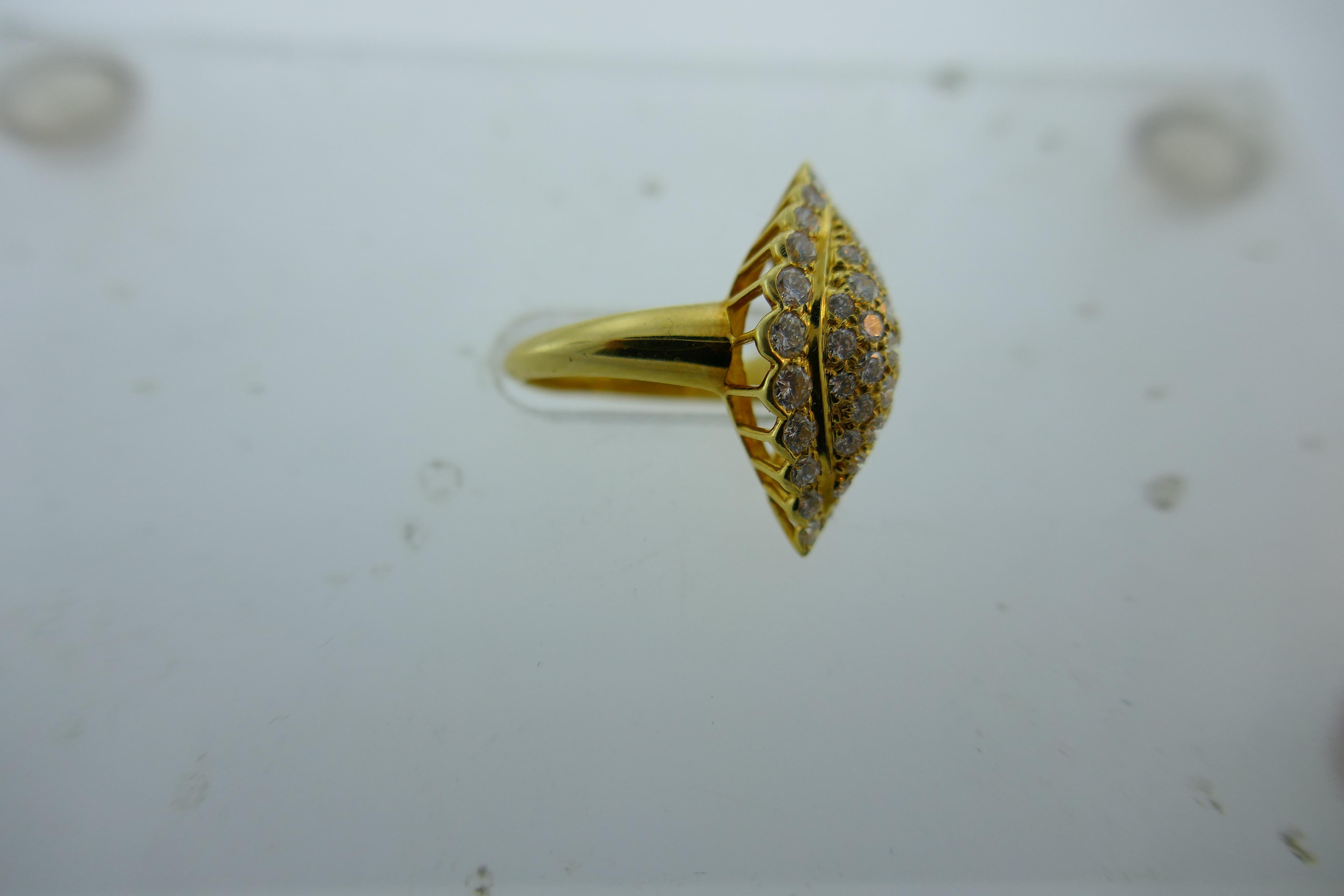 Van Cleef & Arpels France 18k Yellow Gold and 1.25 Carat Diamond Navette Ring 1