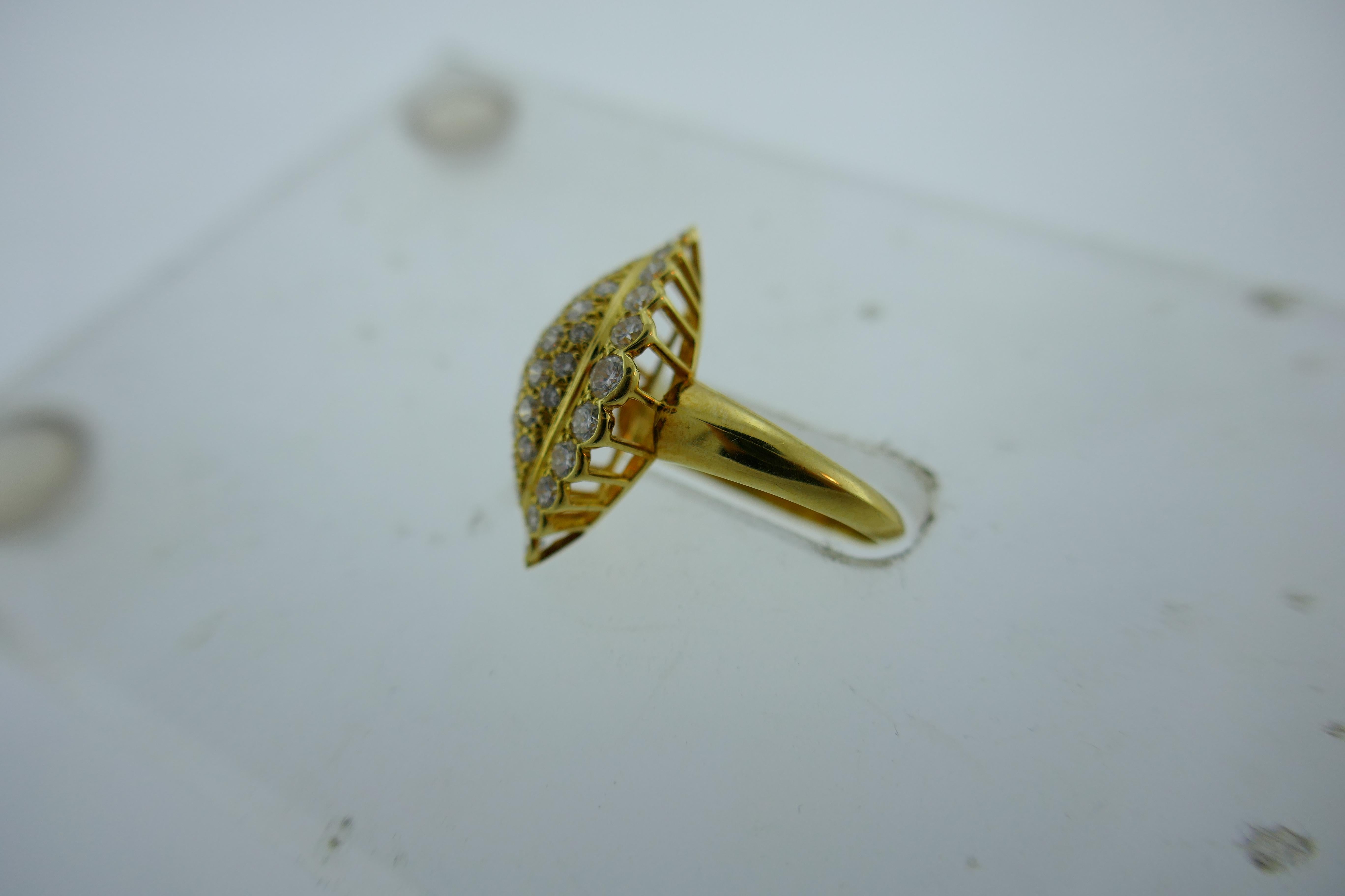 Van Cleef & Arpels France 18k Yellow Gold and 1.25 Carat Diamond Navette Ring 3