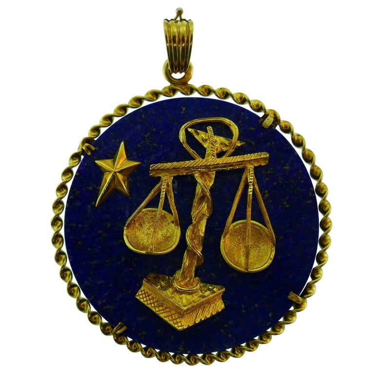 Van Cleef and Arpels France 18K Yellow Gold and Lapis Libra Pendant ...