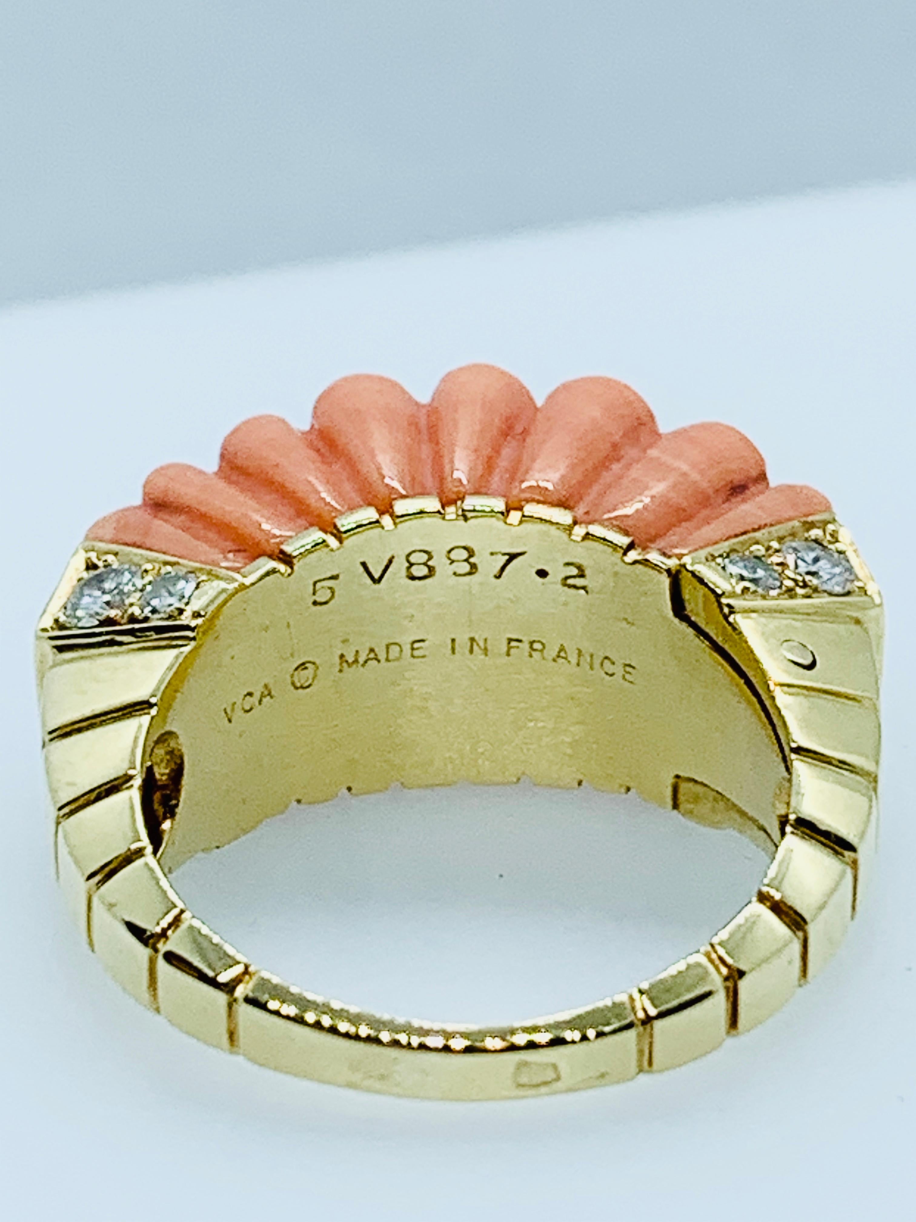 Van Cleef & Arpels France 18 Karat Yellow Gold Coral and Diamond Ladies Ring 2