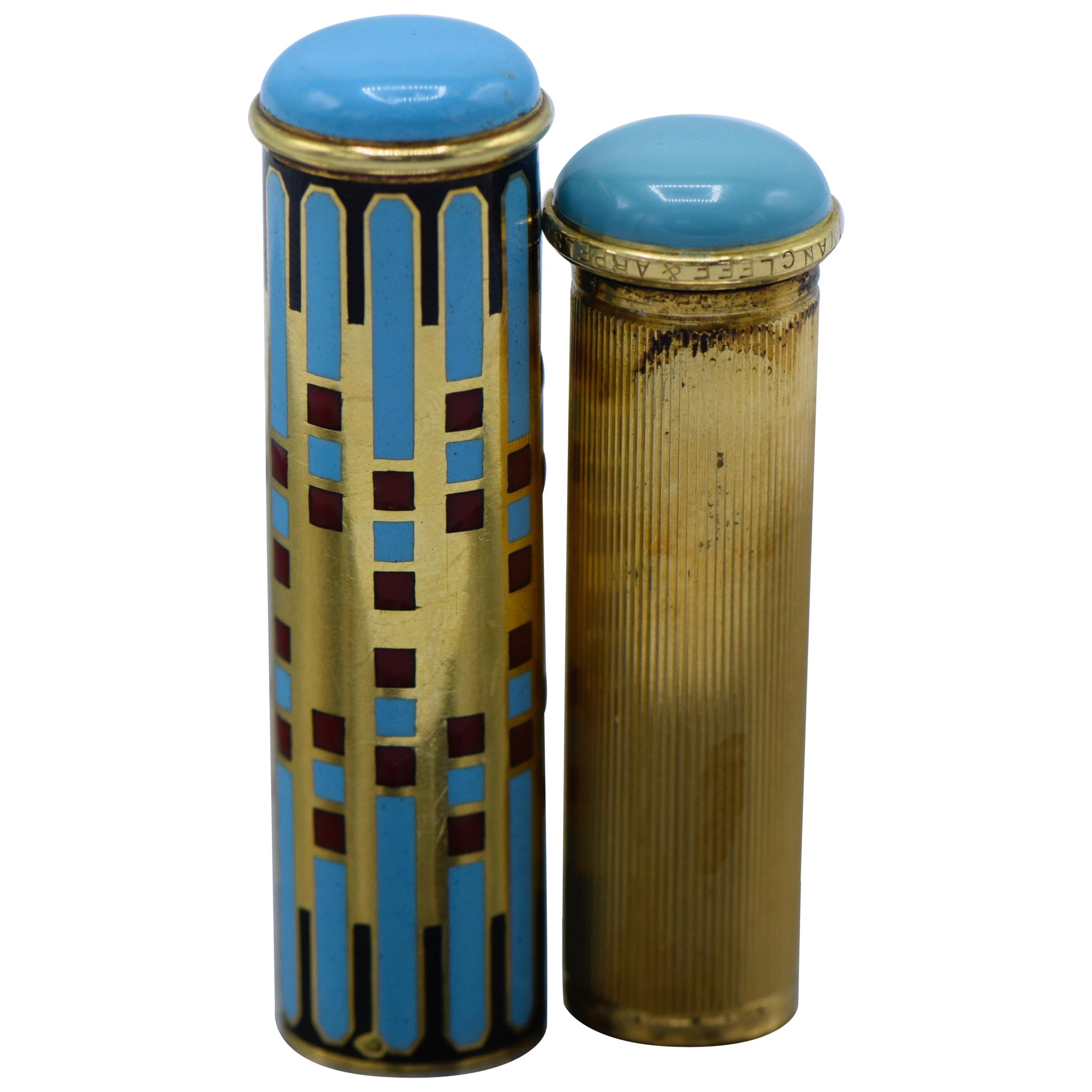 Van Cleef & Arpels, Frankreich, Art-déco- Lippenstifthalter aus 18 Karat Gold und Emaille im Angebot