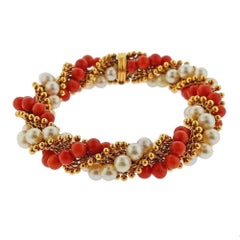Van Cleef & Arpels France Gold Coral Pearl Bracelet
