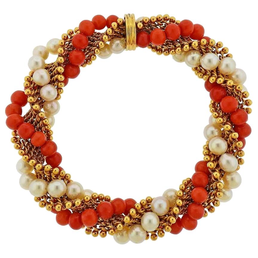 Van Cleef & Arpels France Gold Coral Pearl Bracelet