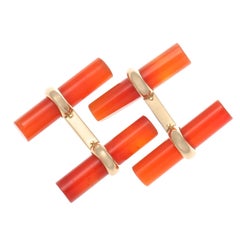 Van Cleef & Arpels France Interchangeable Onyx Carnelian 18 Karat Gold Cufflinks
