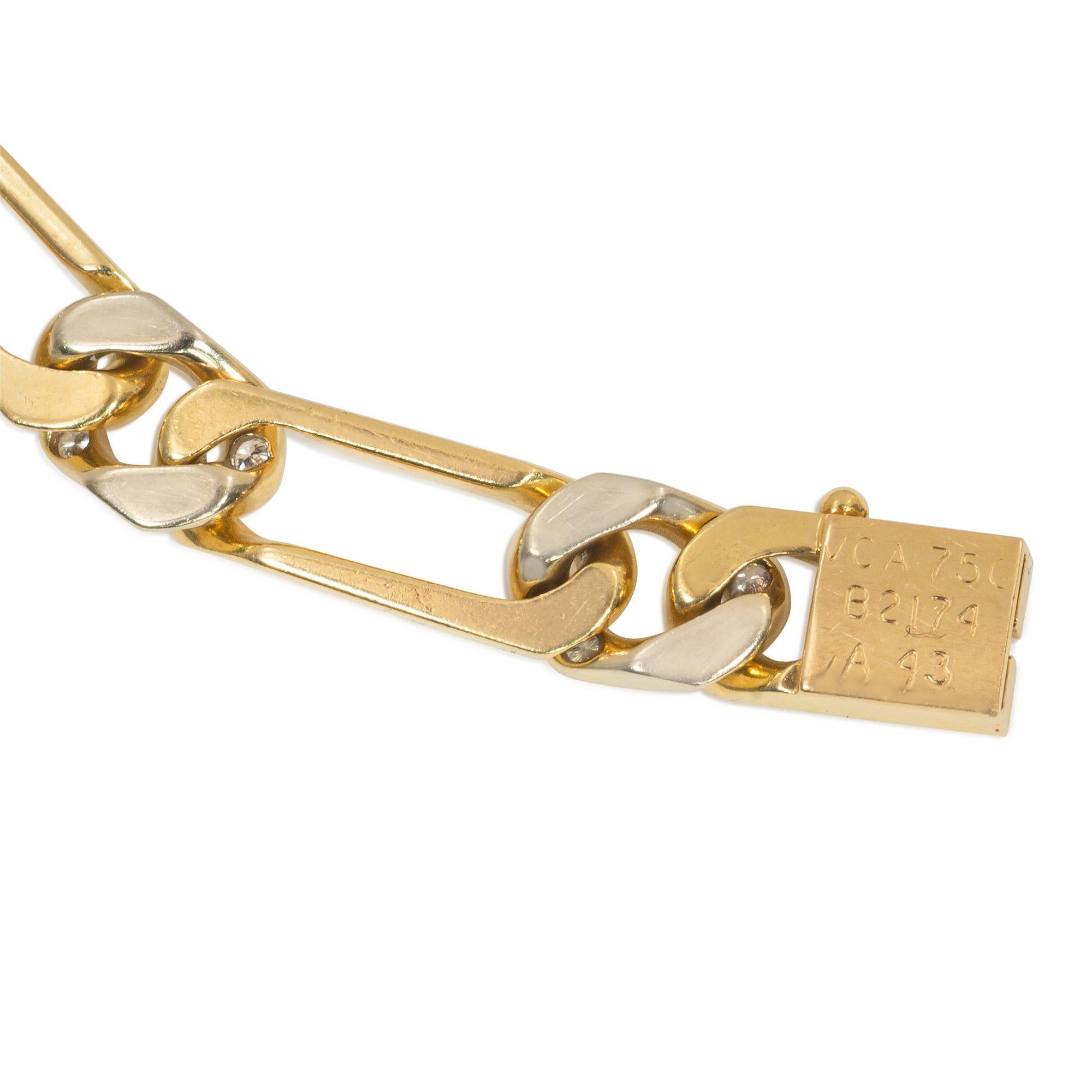 Taille ronde Van Cleef & Arpels, France, bracelet à maillons Figaro en or et diamants du milieu du siècle dernier en vente