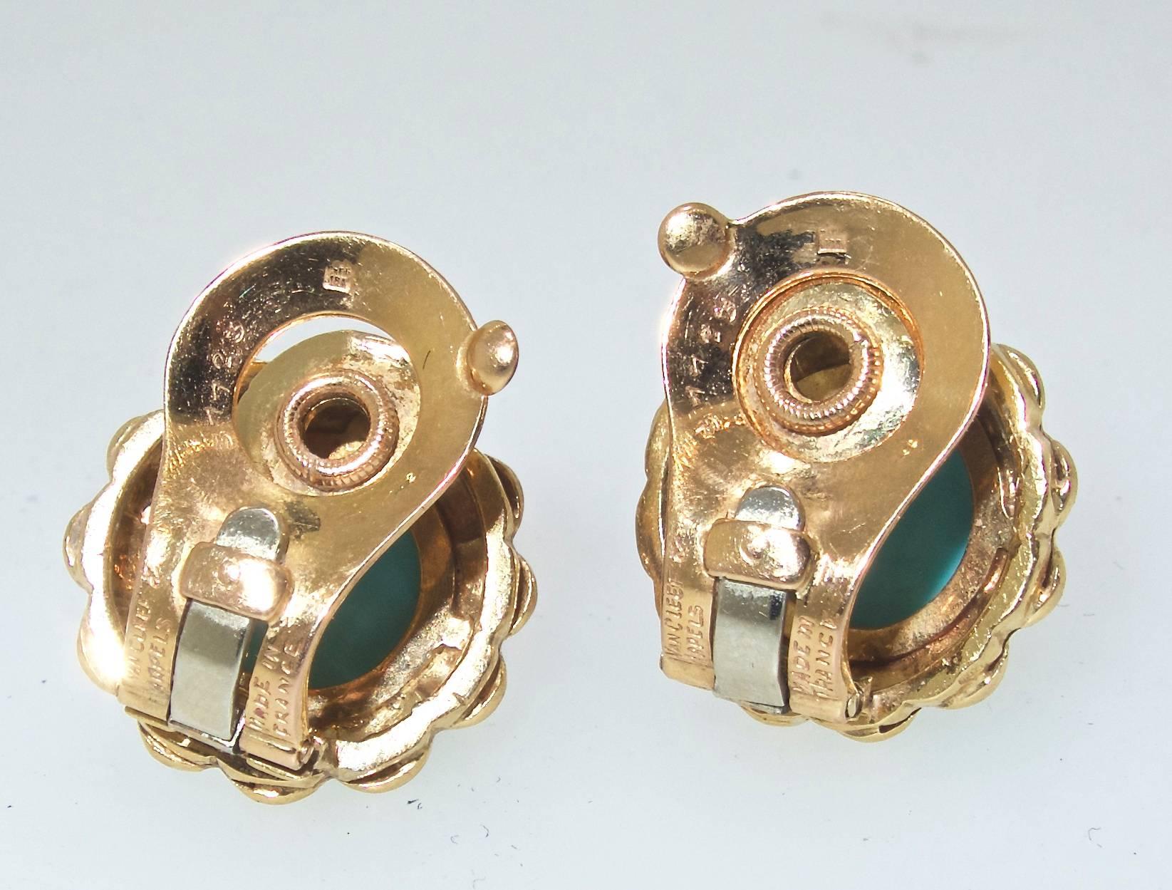 Van Cleef & Arpels France Persian Turquoise Gold Earrings In Excellent Condition In Aspen, CO
