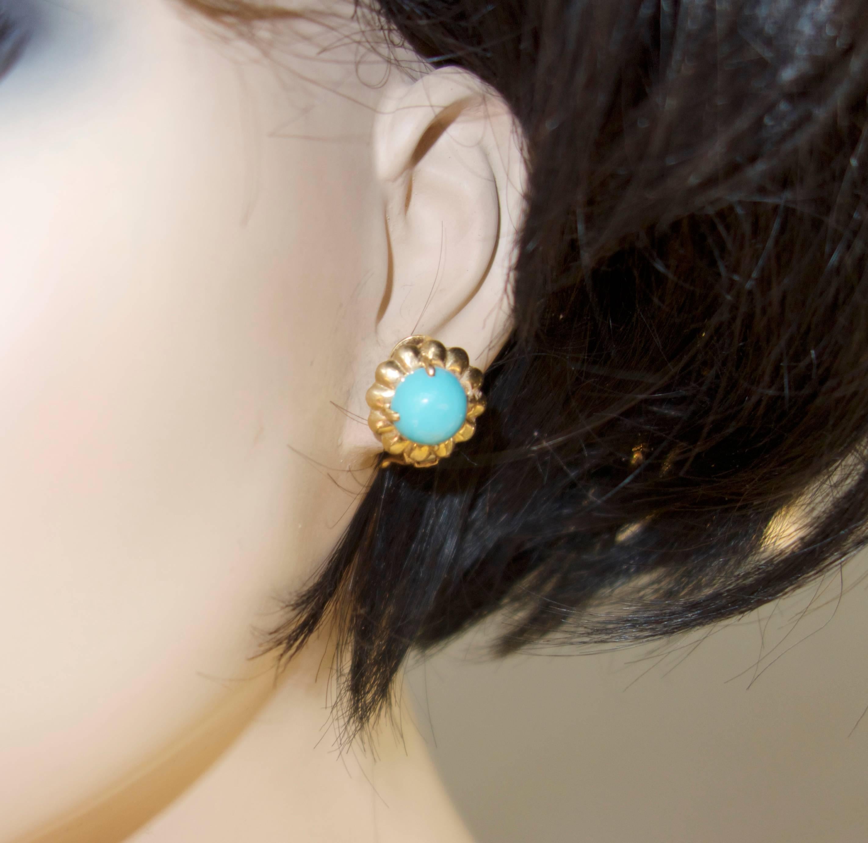 Van Cleef & Arpels France Persian Turquoise Gold Earrings 1