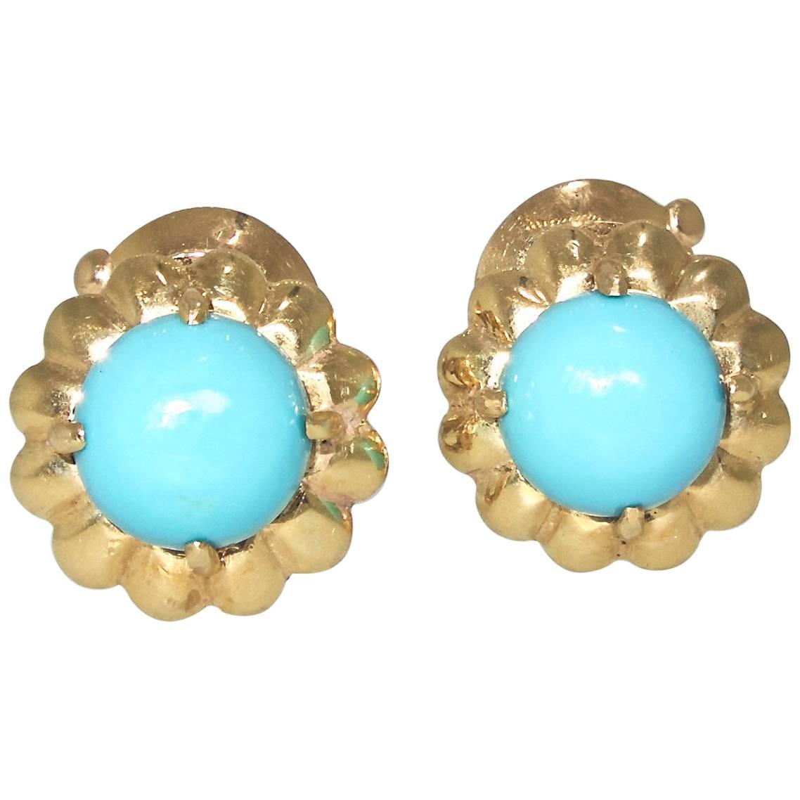Van Cleef & Arpels France Persian Turquoise Gold Earrings