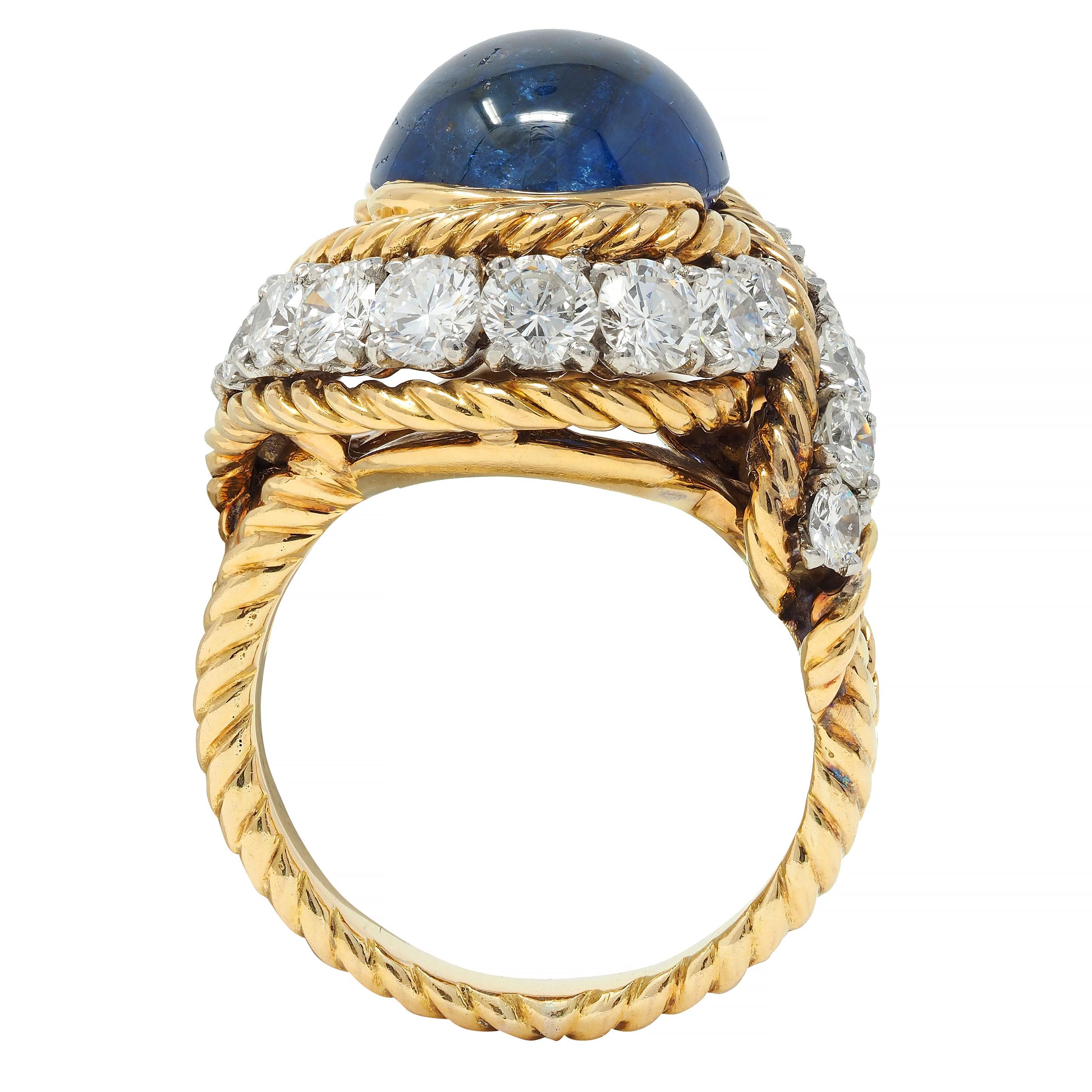 Van Cleef & Arpels French 11.40 CTW Sapphire Diamond Platinum 18 Karat Gold Ring For Sale 4