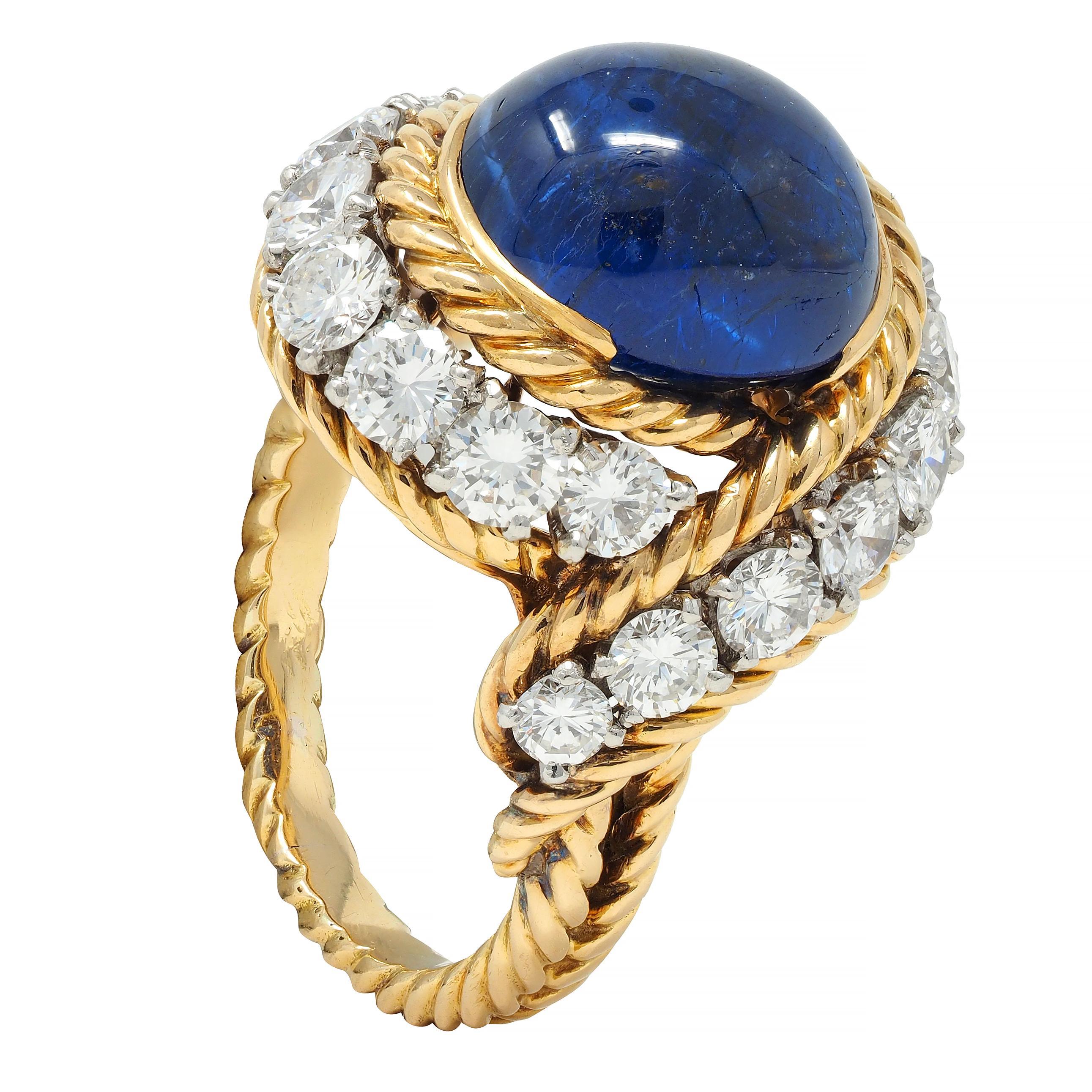 Van Cleef & Arpels French 11.40 CTW Sapphire Diamond Platinum 18 Karat Gold Ring For Sale 5
