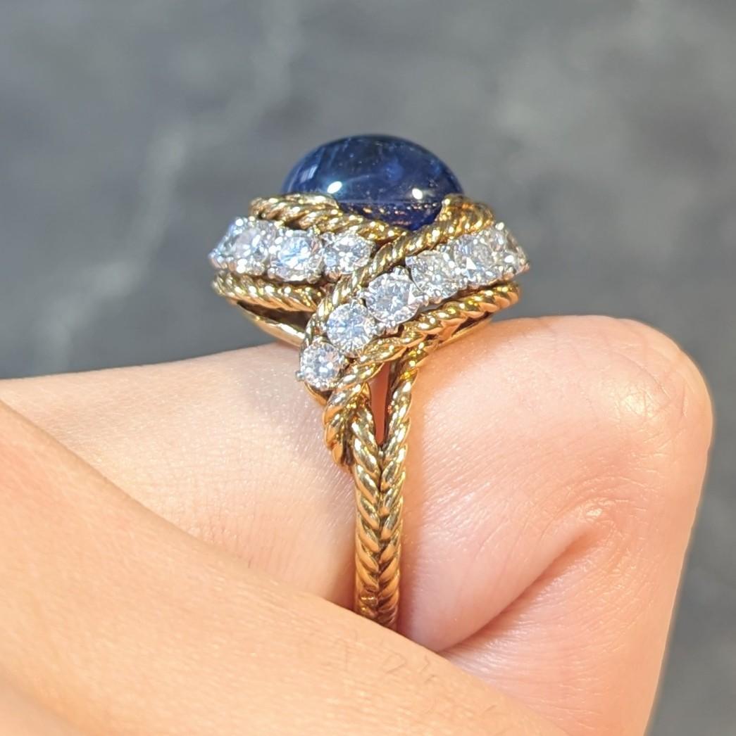 Van Cleef & Arpels French 11.40 CTW Sapphire Diamond Platinum 18 Karat Gold Ring For Sale 6