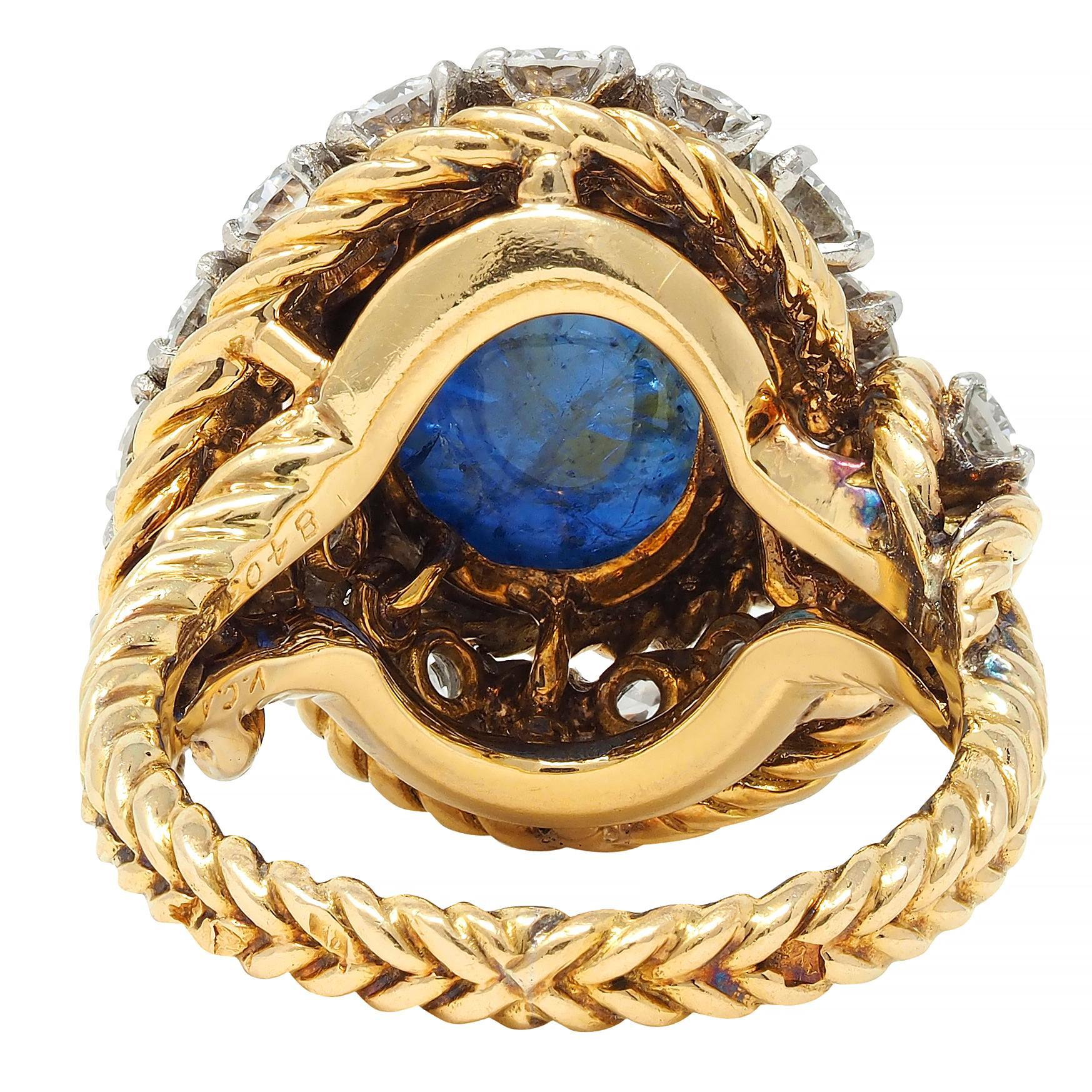 Van Cleef & Arpels Französischer Ring aus Platin und 18 Karat Gold mit 11,40 Karat Saphir und Diamant für Damen oder Herren im Angebot