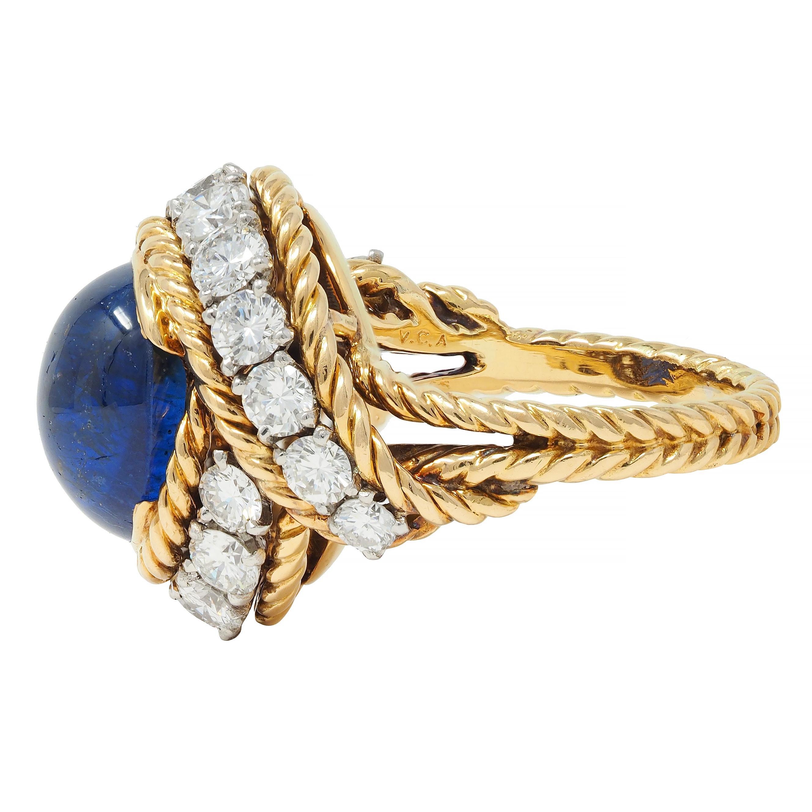 Women's or Men's Van Cleef & Arpels French 11.40 CTW Sapphire Diamond Platinum 18 Karat Gold Ring For Sale