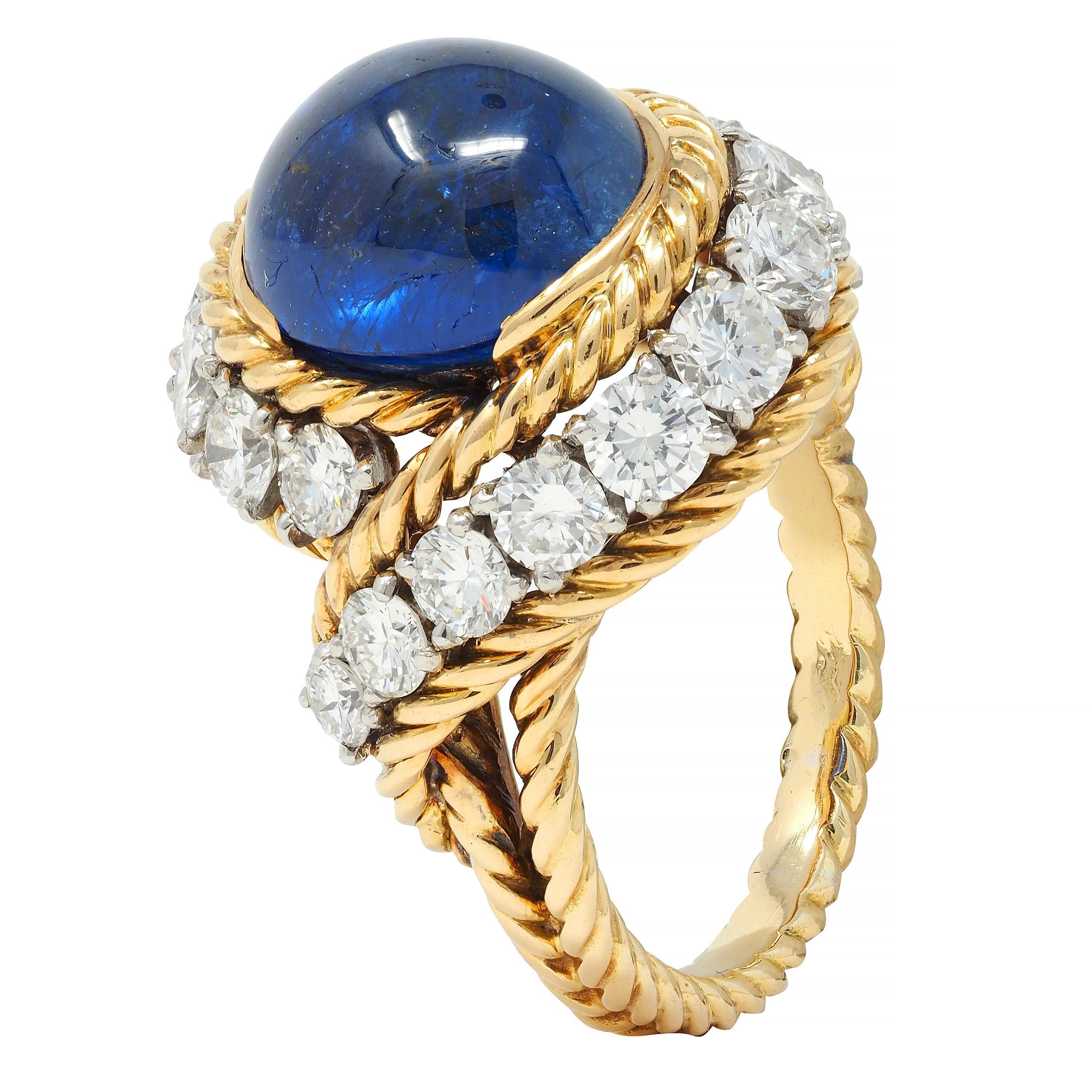 Van Cleef & Arpels French 11.40 CTW Sapphire Diamond Platinum 18 Karat Gold Ring For Sale 3