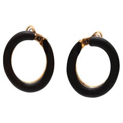Van Cleef & Arpels French 18k yellow gold and ebony wood hoop earrings