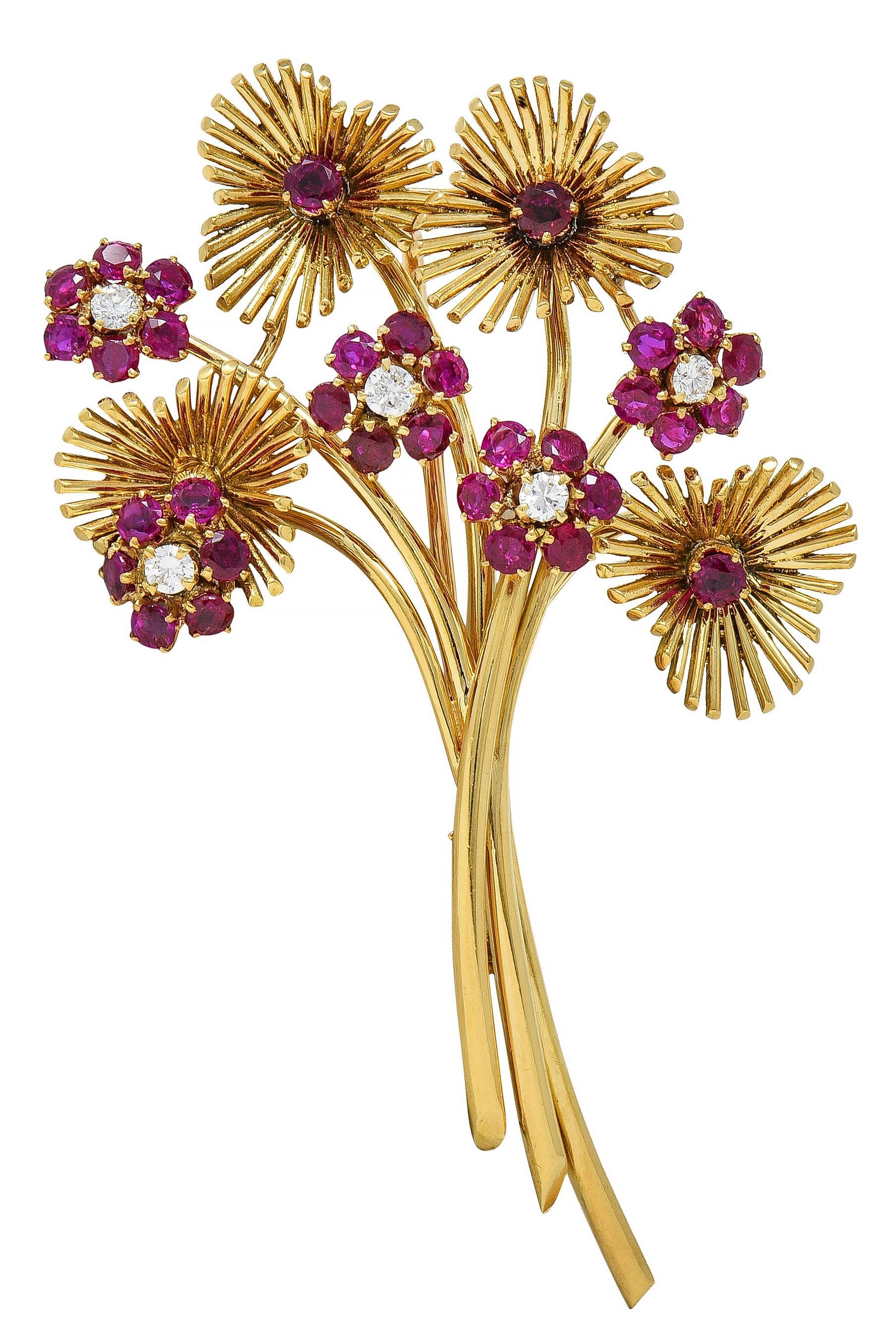 Van Cleef
Arpels French 1940
s Diamond Ruby 18K Gold Vintage Bouquet Brooch