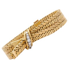 Van Cleef & Arpels French 1950s Diamond 18K Gold Platinum Vintage Woven Bracelet