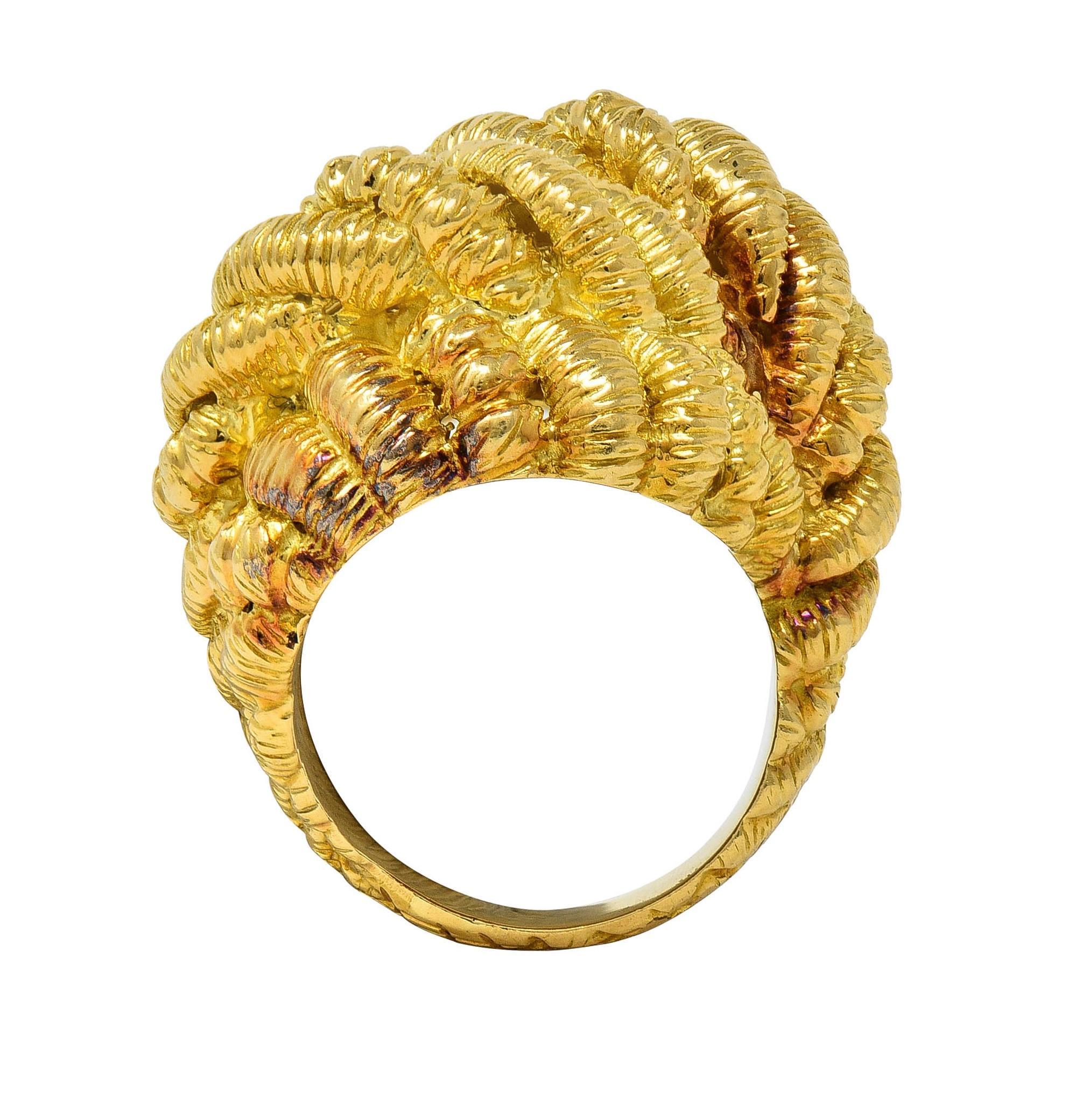 Van Cleef & Arpels French 1960 18K Gold Twisted Rope Knot Vintage Dome Ring For Sale 7