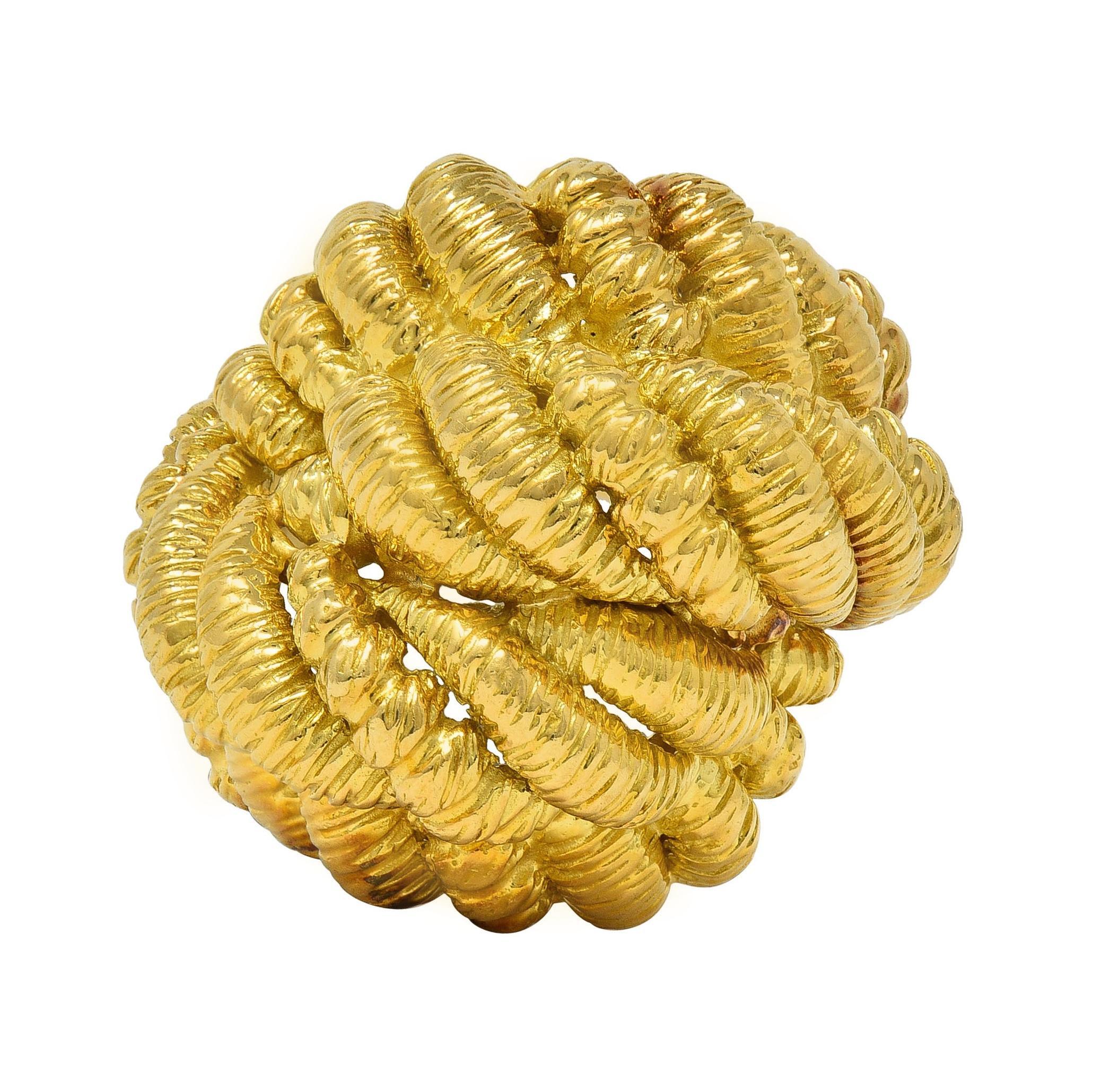 Van Cleef & Arpels French 1960 18K Gold Twisted Rope Knot Vintage Dome Ring In Good Condition For Sale In Philadelphia, PA