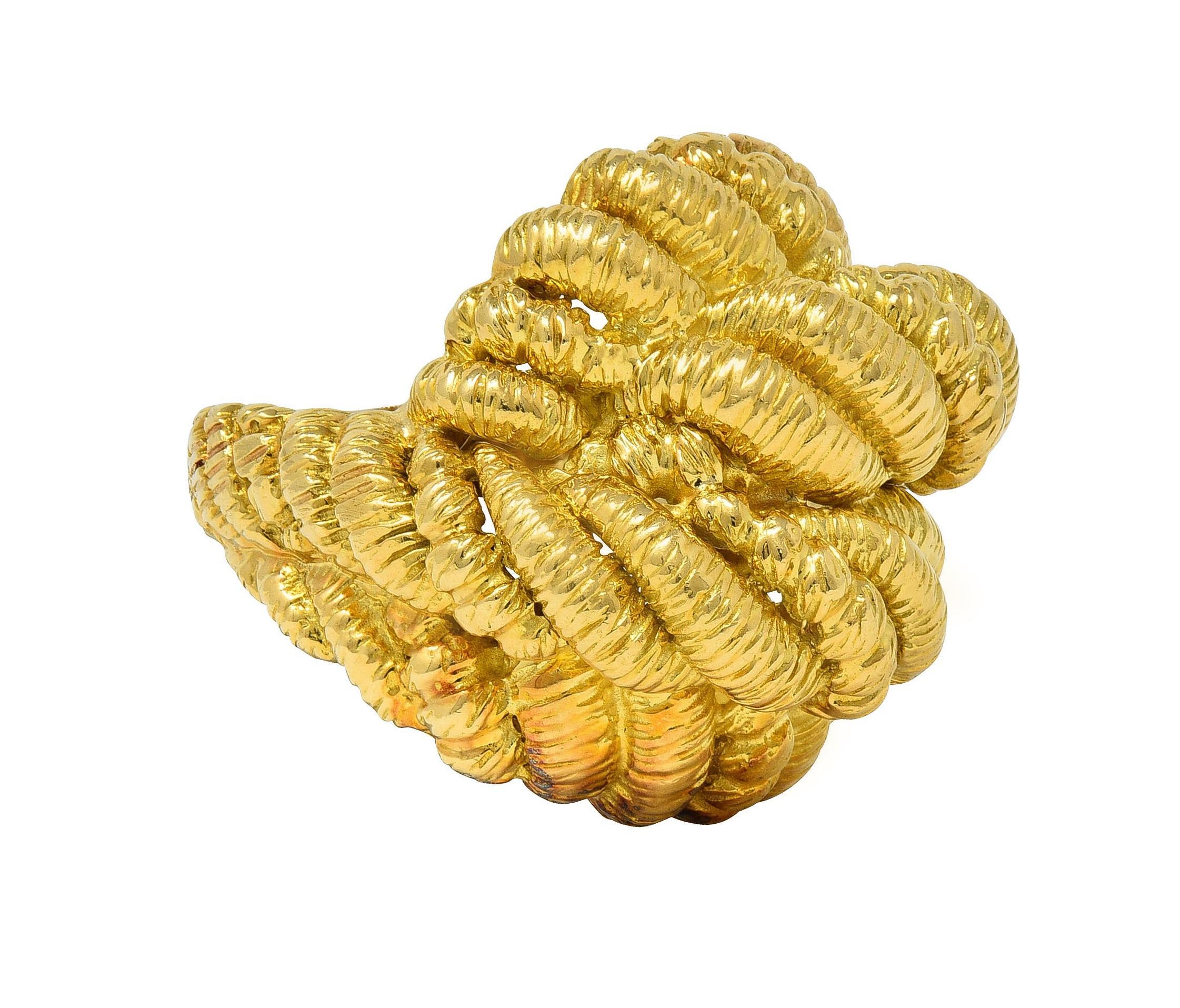 Women's Van Cleef & Arpels French 1960 18K Gold Twisted Rope Knot Vintage Dome Ring For Sale