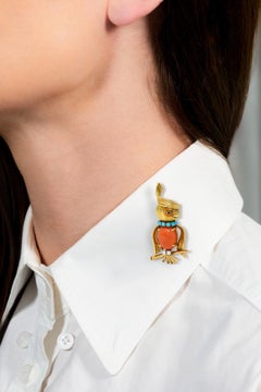 Van Cleef & Arpels French 1960's Diamond Multi-Gem Platinum 18K Gold Bird Brooch