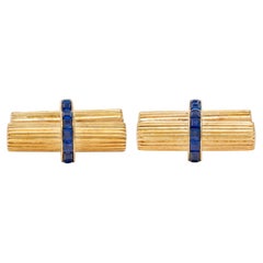 Van Cleef & Arpels French 1960's Sapphire 18K Gold Vintage Barrel Cufflinks
