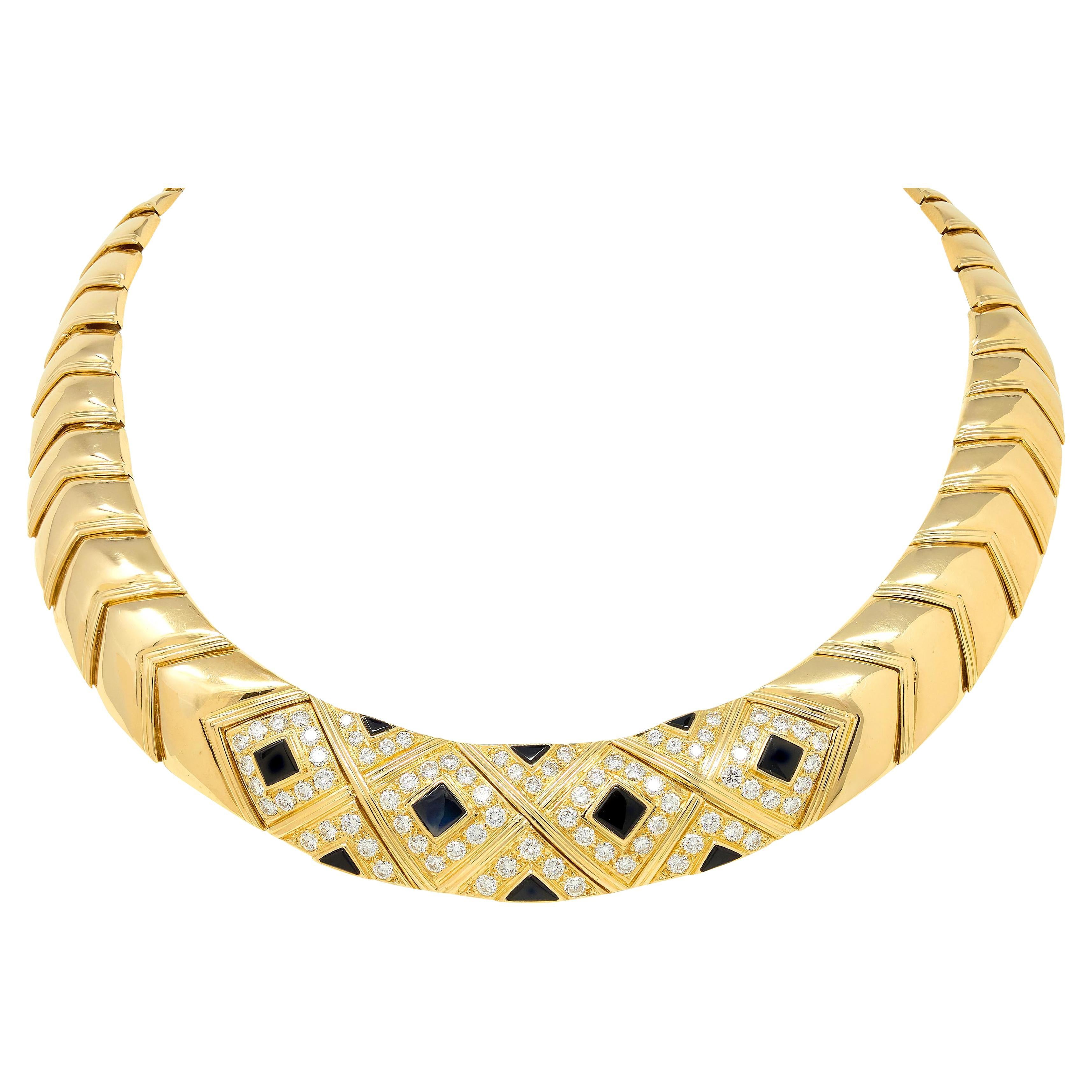 Van Cleef 
Arpels French 1980
s Diamond Onyx 18K Vintage Collar Necklace en vente