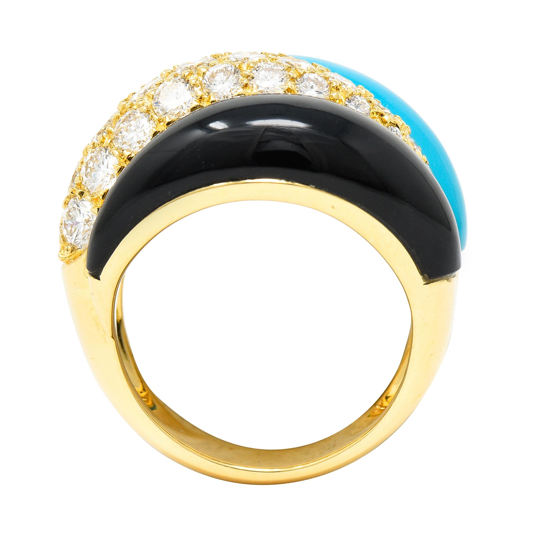 Van Cleef & Arpels French 1980's Diamond Turquoise Onyx 18 Kt Yellow Gold Ring 4