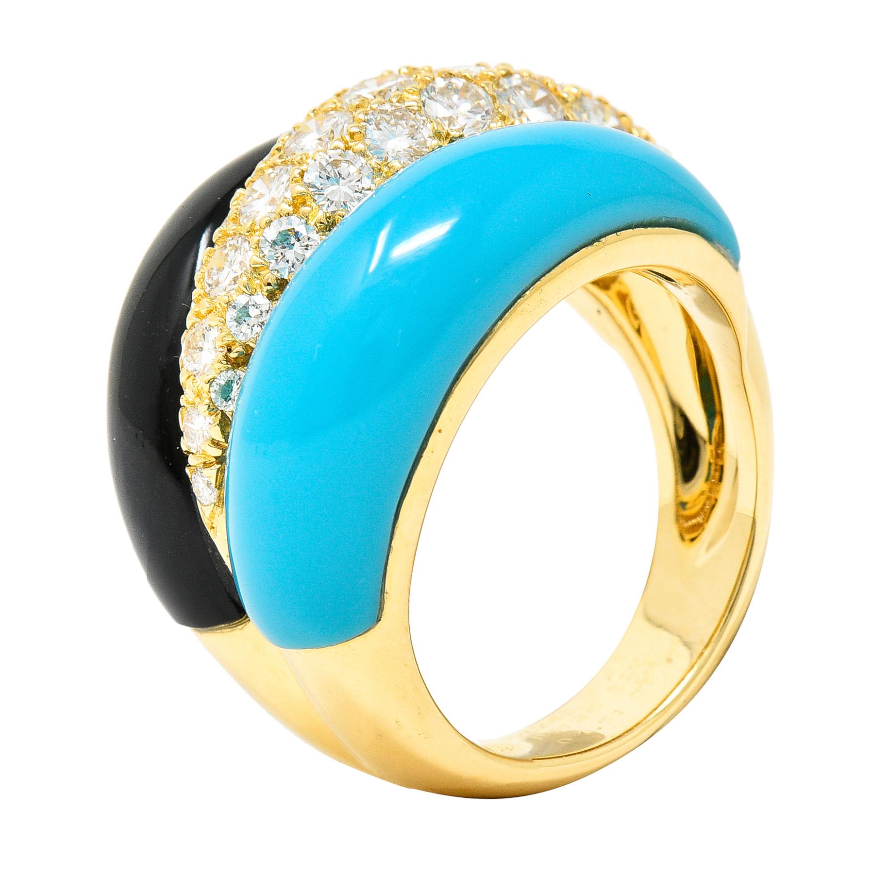Van Cleef & Arpels French 1980's Diamond Turquoise Onyx 18 Kt Yellow Gold Ring 5