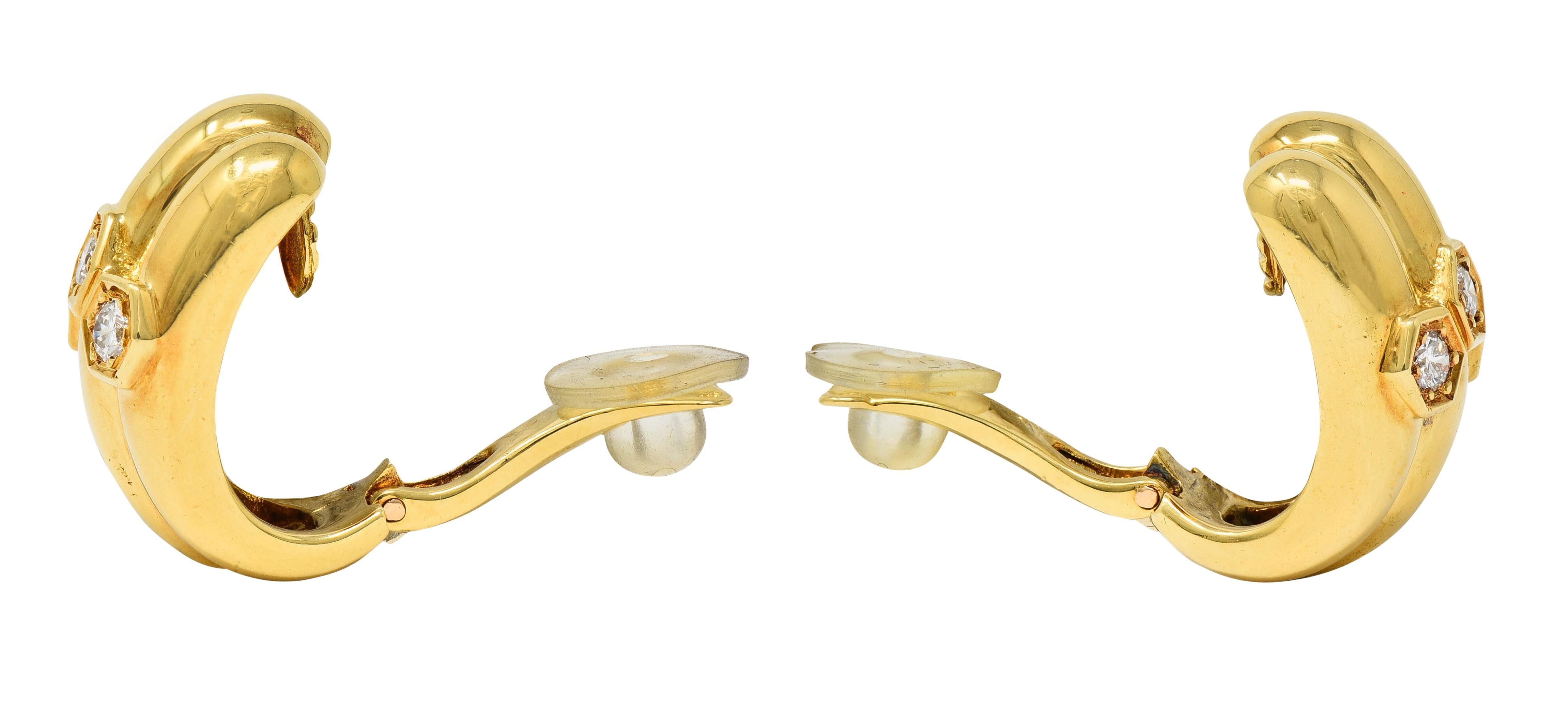 Van Cleef & Arpels French 1991 Orecchini a cerchio a J d'epoca con diamanti in oro 18 carati in vendita 2
