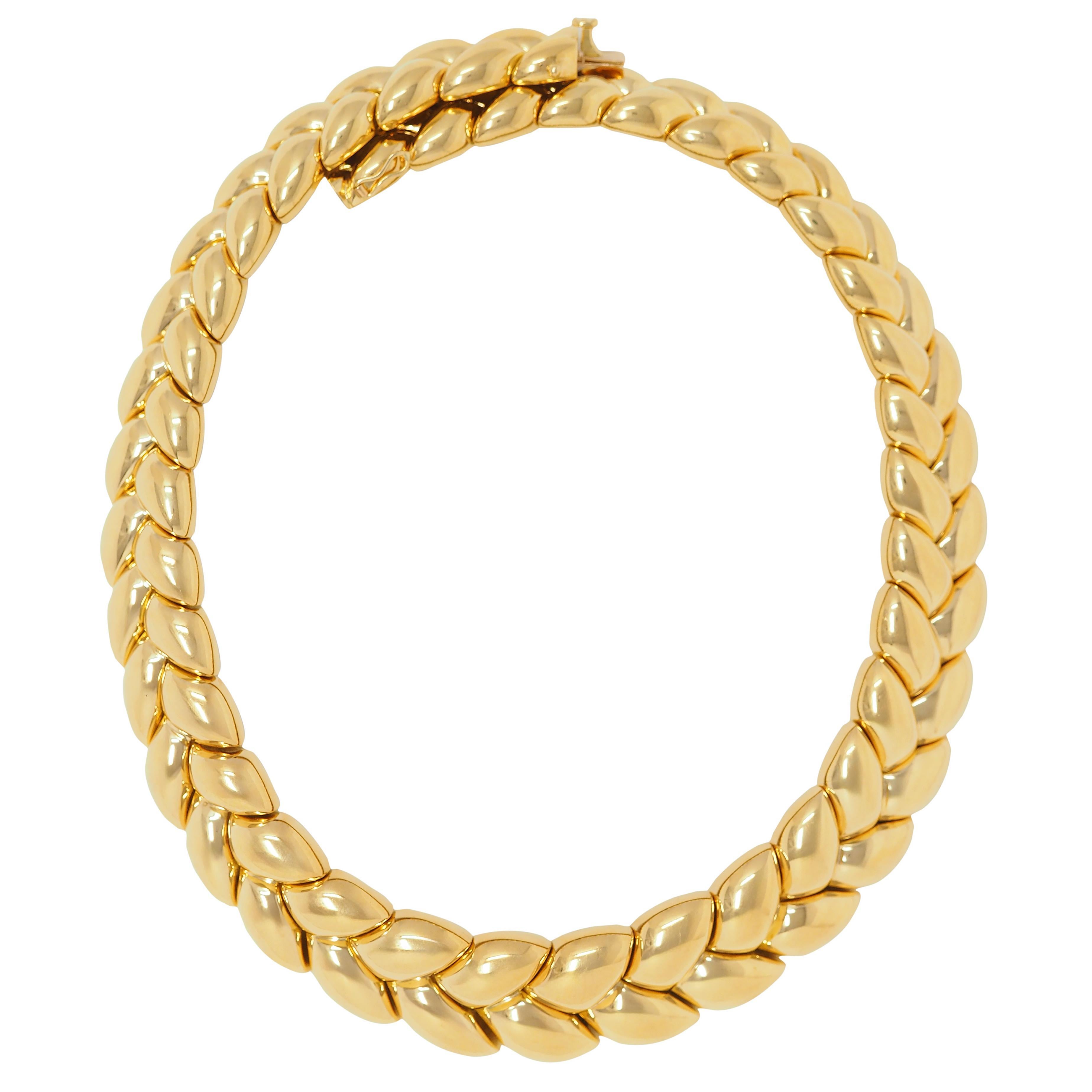 Van Cleef & Arpels Französisch 1994 18K Gold Vintage Puffy Weizen Halsband Halskette (Moderne) im Angebot