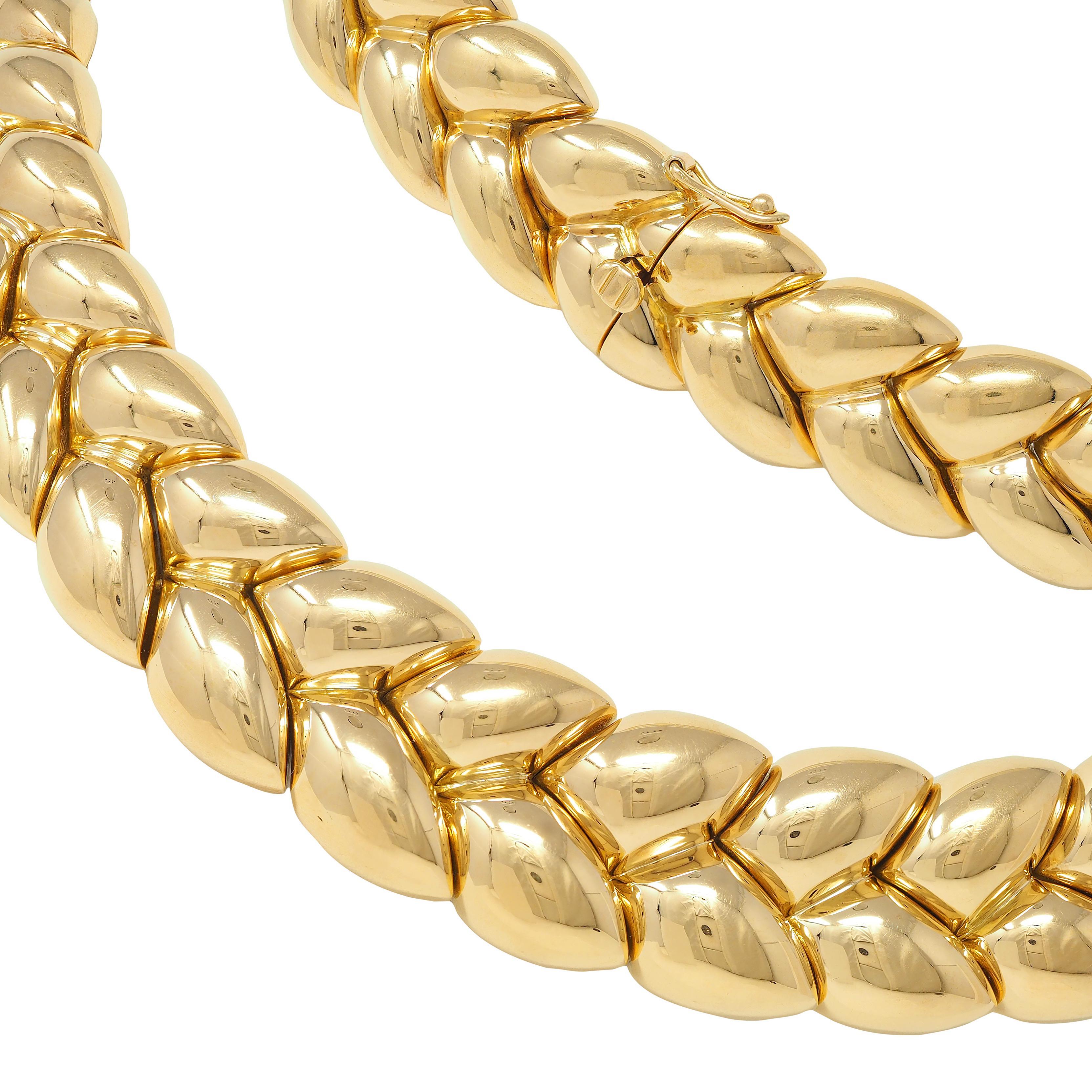 Van Cleef & Arpels Französisch 1994 18K Gold Vintage Puffy Weizen Halsband Halskette im Angebot 3