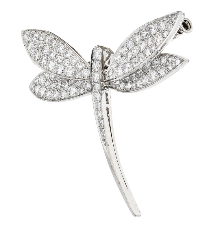 Contemporary Van Cleef & Arpels French 2.00 CTW Diamond 18 Karat White Gold Dragonfly Brooch