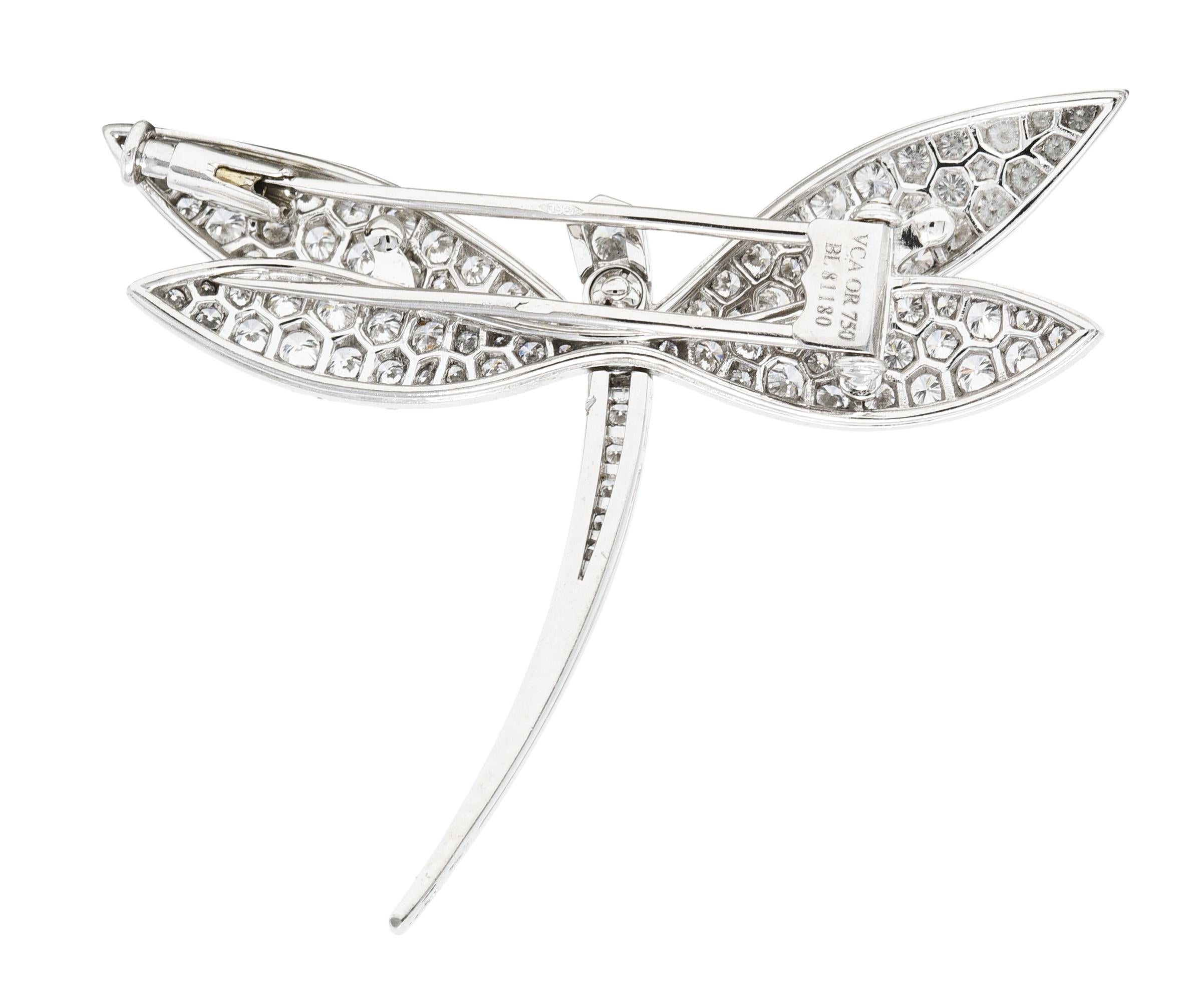 French Cut Van Cleef & Arpels French 2.00 CTW Diamond 18 Karat White Gold Dragonfly Brooch