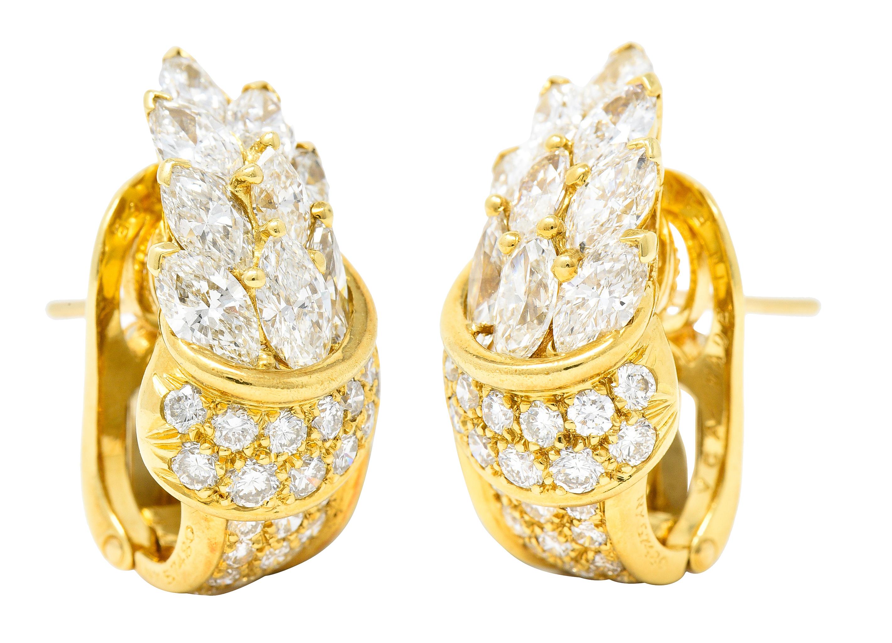 Van Cleef & Arpels French 5.26 Carats Diamond 18 Karat Gold J-Hoop Earrings 2