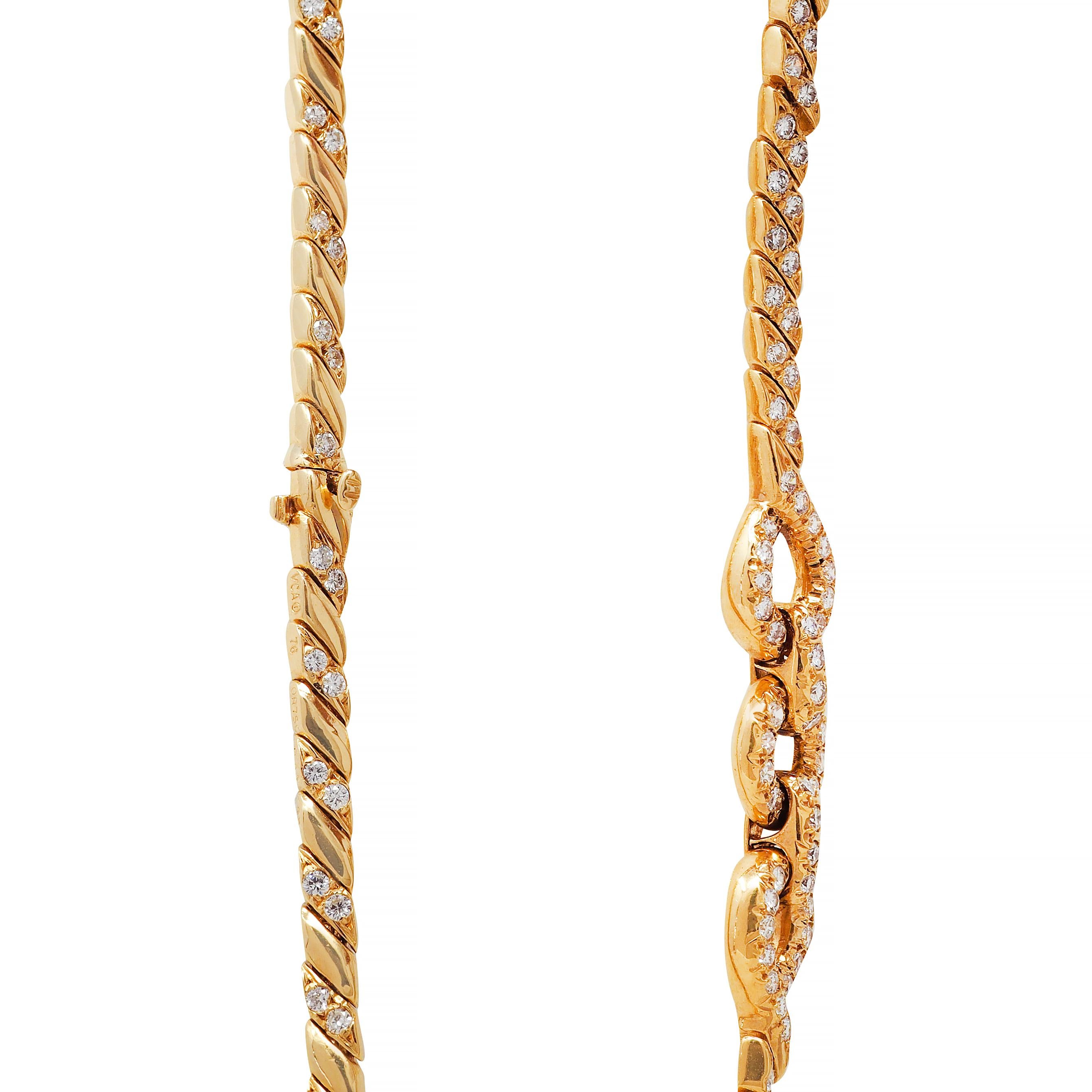 Brilliant Cut Van Cleef & Arpels French Diamond 18 Karat Yellow Gold Interlock Rope Necklace For Sale
