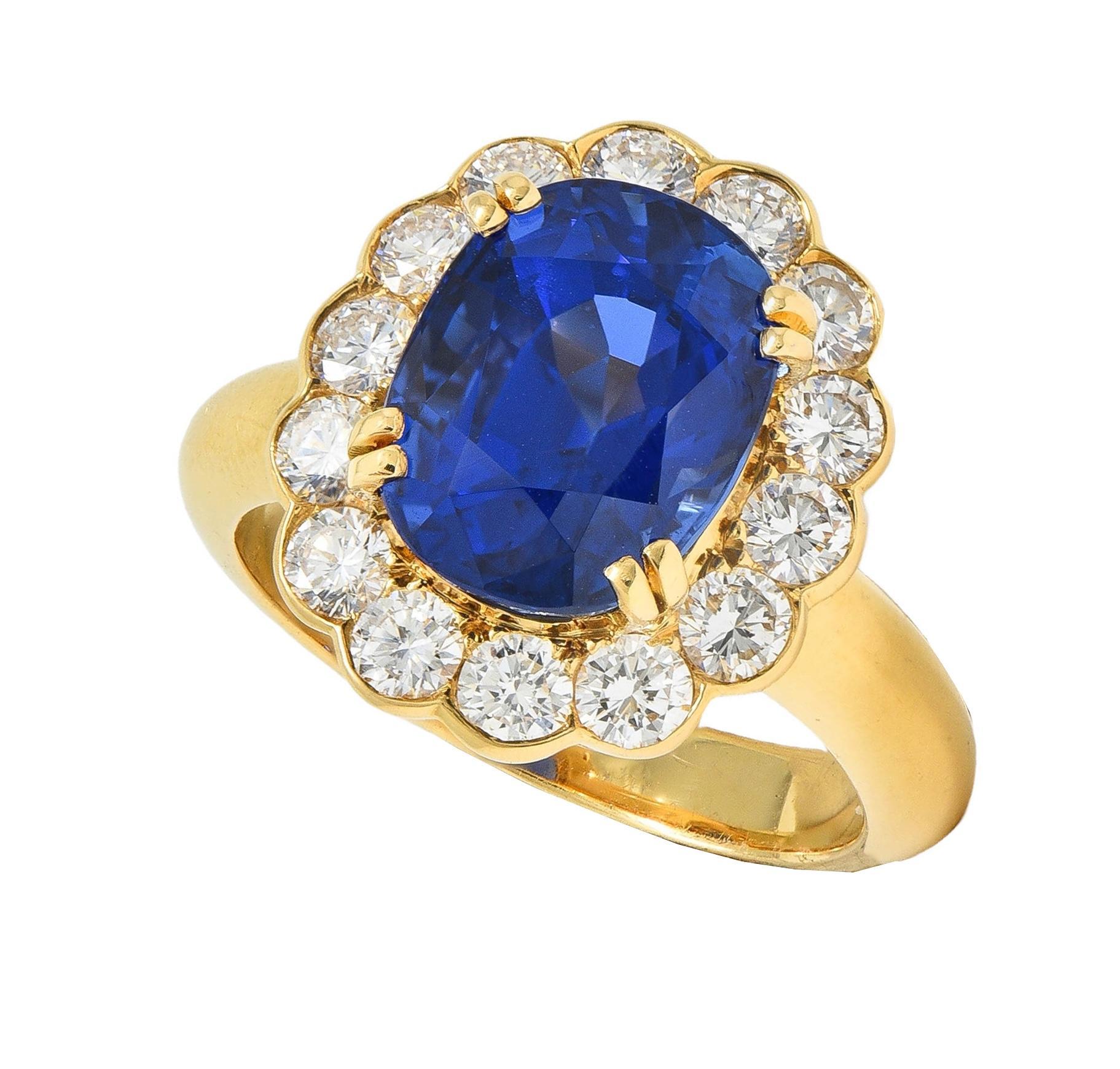 Van Cleef & Arpels French 7.05 CTW No Heat Burma Sapphire Diamond 18K Gold Ring For Sale 9