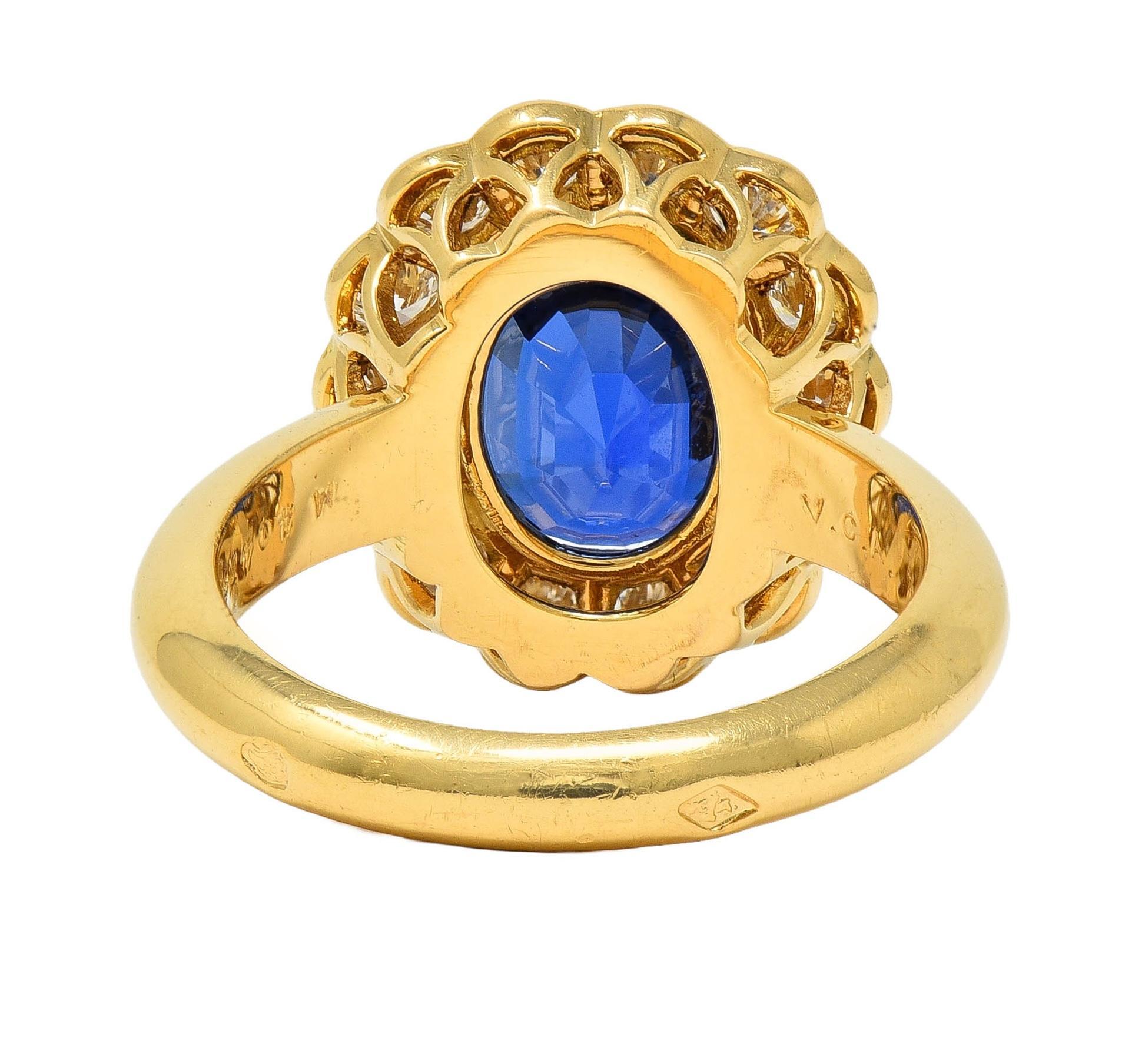 Women's Van Cleef & Arpels French 7.05 CTW No Heat Burma Sapphire Diamond 18K Gold Ring For Sale