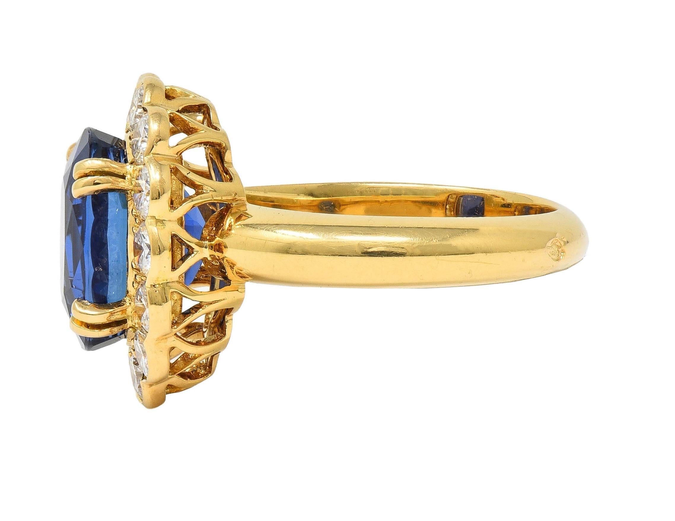 Van Cleef & Arpels French 7.05 CTW No Heat Burma Sapphire Diamond 18K Gold Ring For Sale 1