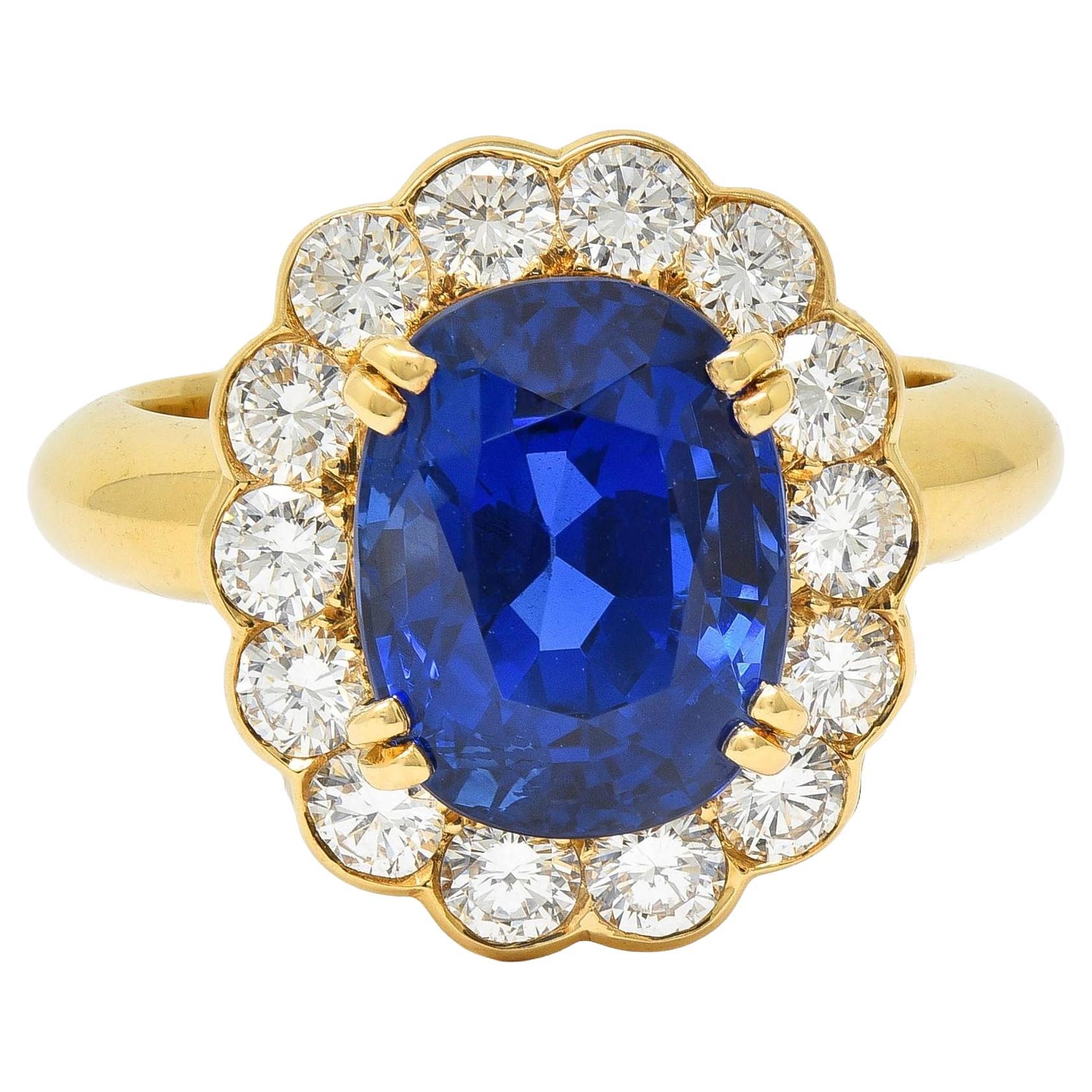 Van Cleef & Arpels French 7.05 CTW No Heat Burma Sapphire Diamond 18K Gold Ring