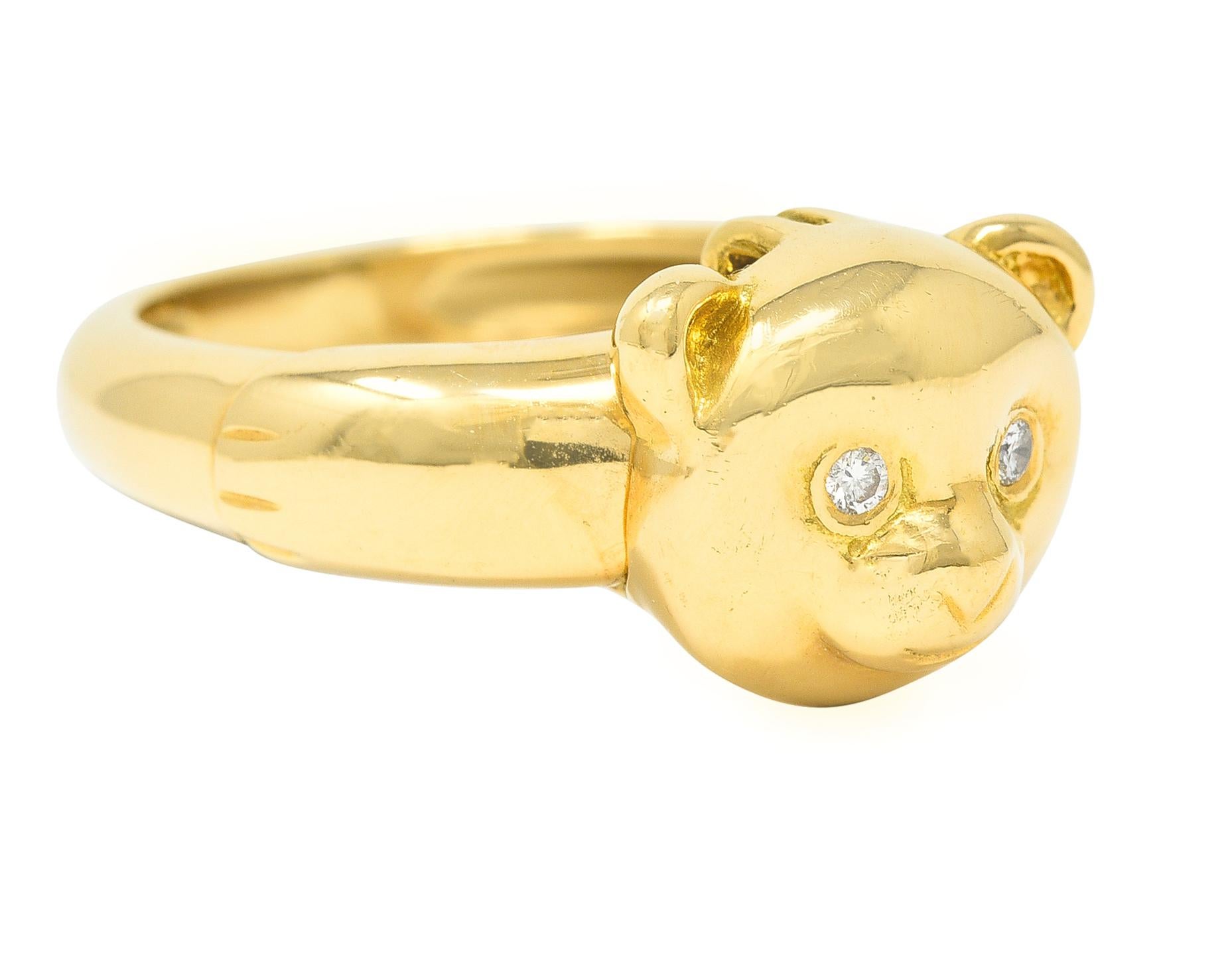 Contemporary Van Cleef & Arpels French Diamond 18 Karat Gold Teddy Bear Pendant Vintage Ring