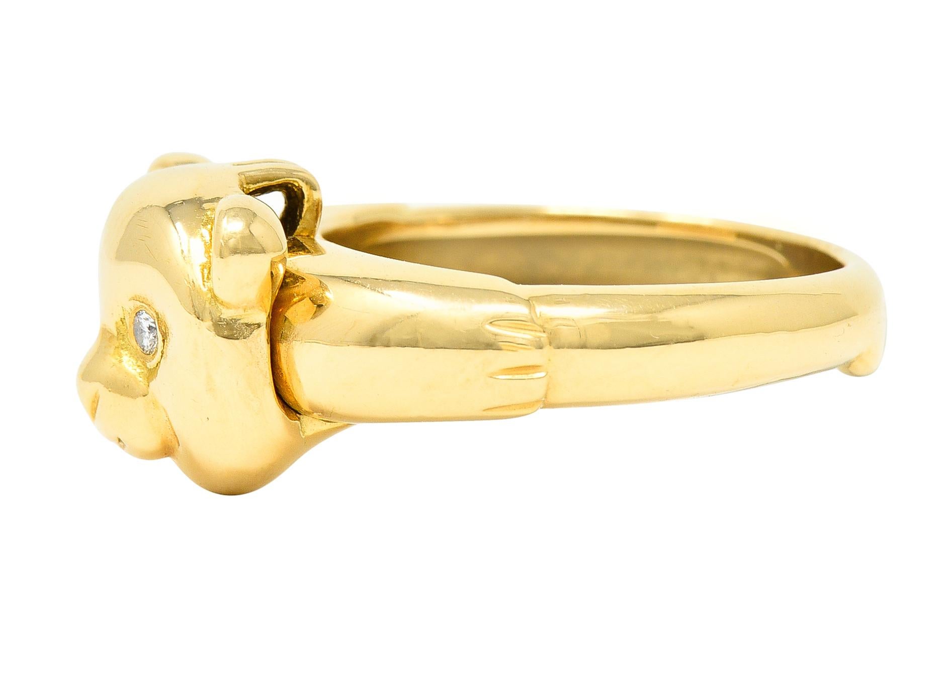 Women's or Men's Van Cleef & Arpels French Diamond 18 Karat Gold Teddy Bear Pendant Vintage Ring