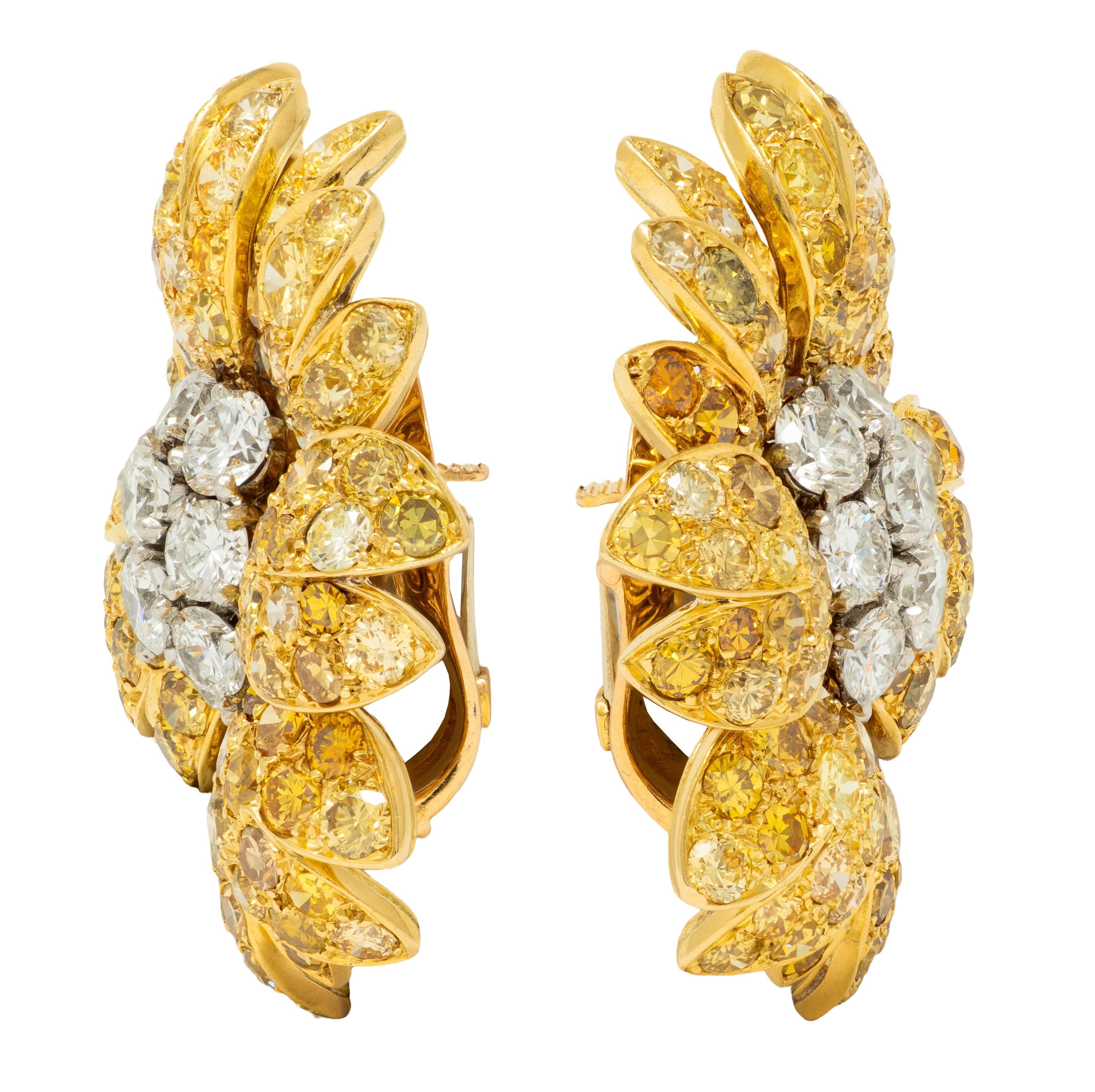 Van Cleef & Arpels Französisch Diamant 18K Gold Vintage Blume Brosche & Ohrringe im Angebot 6