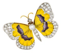 Van Cleef & Arpels French Diamond Enamel Platinum-Topped 18 Karat Yellow Brooch