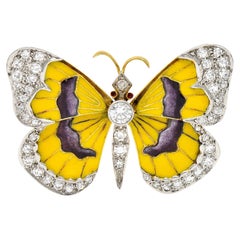 Van Cleef & Arpels French Diamond Enamel Platinum-Topped 18 Karat Yellow Brooch